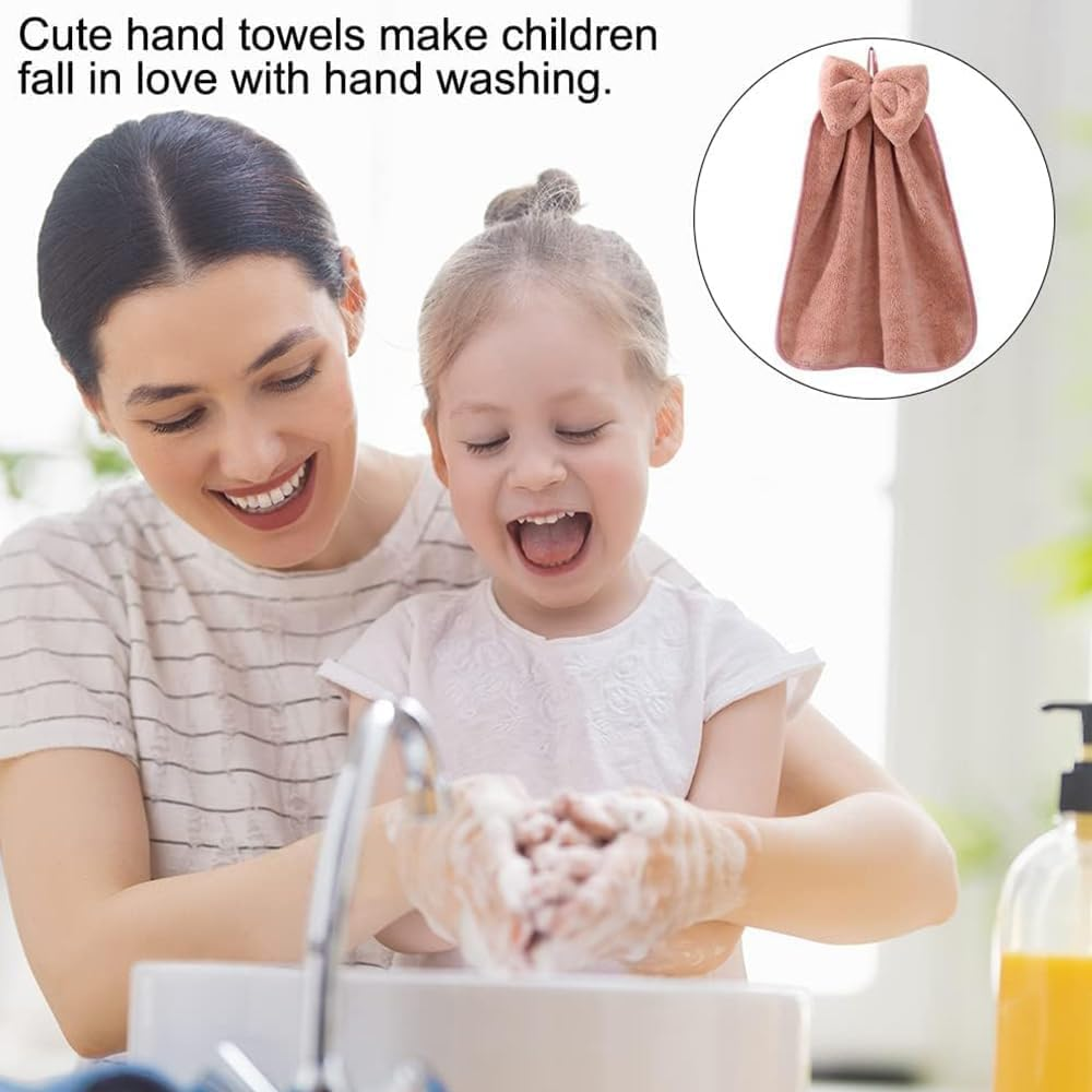 4Pcs Bowknot Hanging Hand Dry Towels,Microfiber Coral Velvet Hanging,Absorbent Super Soft Cute Towels for Kitchen Bathroom image number 1