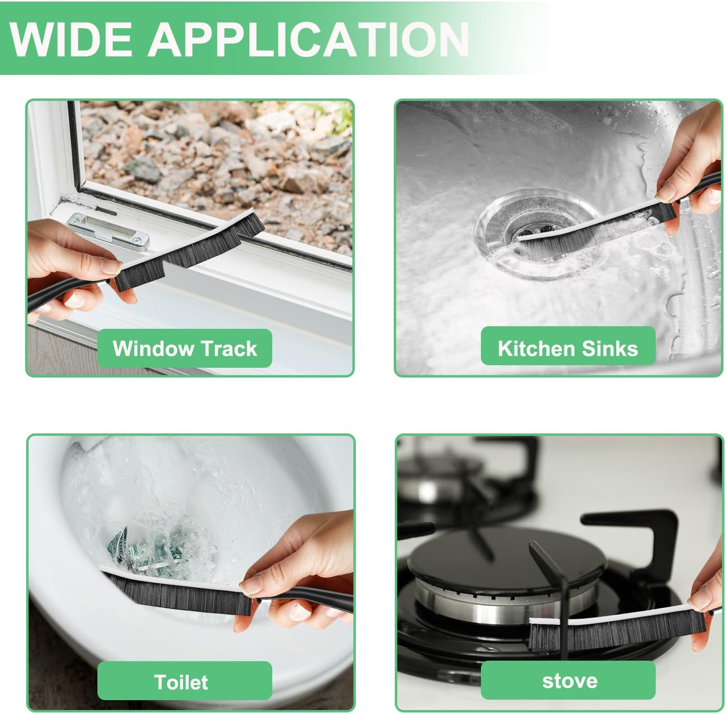 Crevice Cleaning Brush, Hard Bristle Cleaning Supplies, Grout Brush, Crevice Cleaning Tool, Household Cleaning Brushes, Gap Cleaning Brushes for Toilet, Bathroom, Bathtub, Sink, Window（6Pcs Black） image number 4