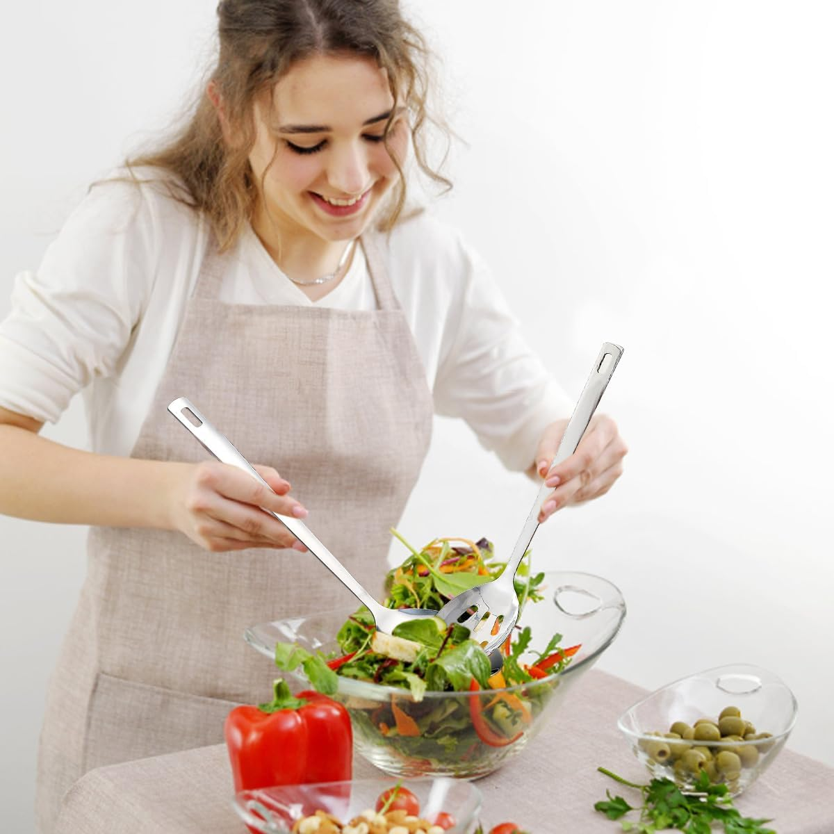 Kyraton Cooking Spoons Pack of 2, Kitchen Utensils, Serving Spoon, Cooking Utensils, Stainless Steel Kitchen Utensils for Frying, Mixing, Serving, Draining, Turning and Stirring.