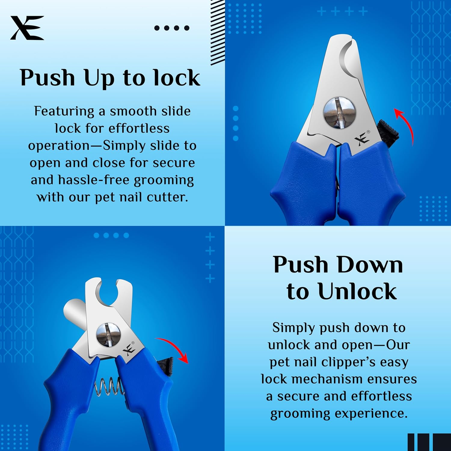 XE Stainless Steel Pet Nail Clipper &ndash; Non-Slip Handle Nail Cutter for Pets with Protection Guard, Cat and Dog Claw Trimmer with Nail File, Professional Grooming Tool for Dogs, Cats & Other Pets image number 3