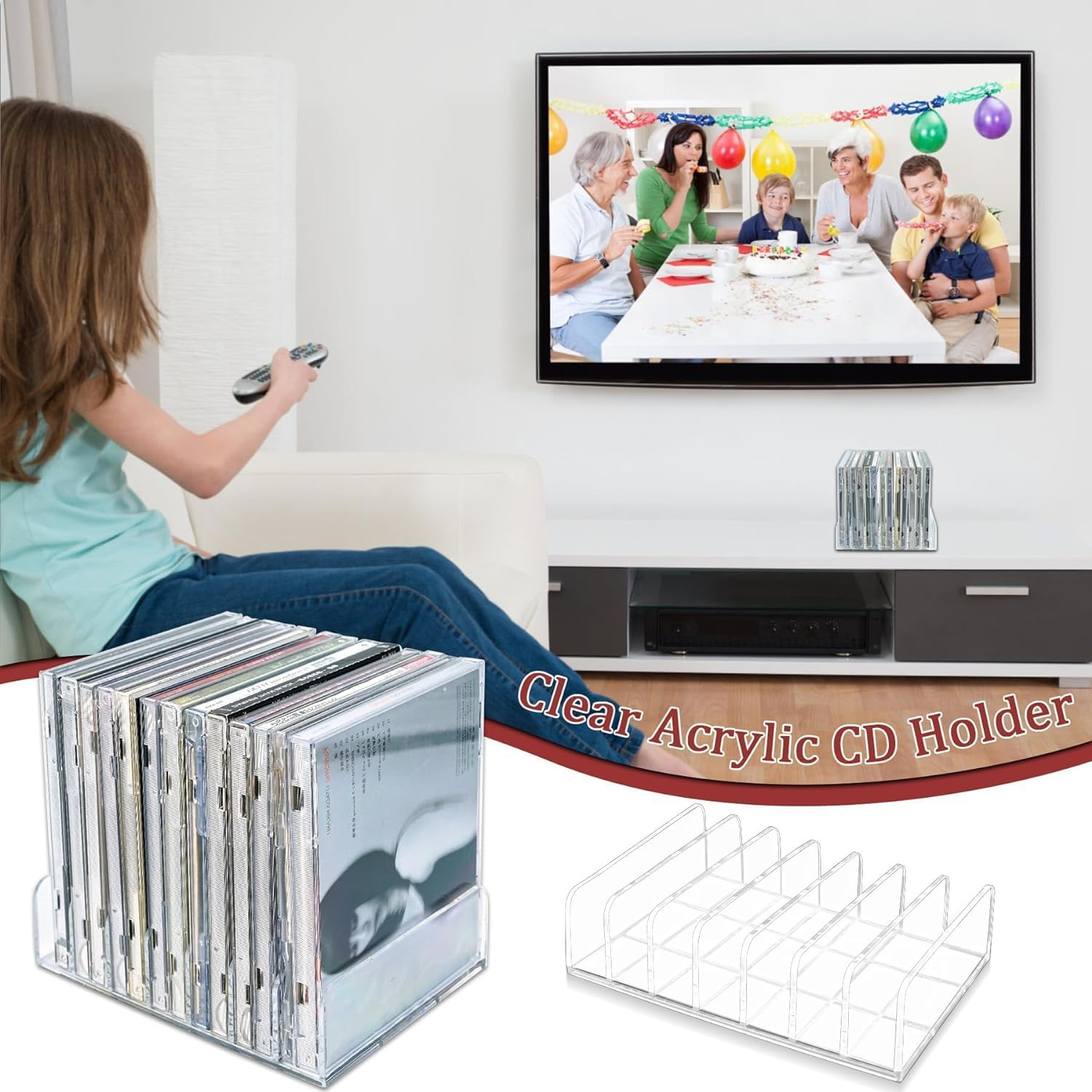 Wzenclave Clear Acrylic DVD/CD Holder 7 Grid Holder Hold up 7 to 14 Standard CD Organization Solution for Kitchen Bathroom Cabinet Movie Rack Used for Media Shelf Storage and Organizing image number 6