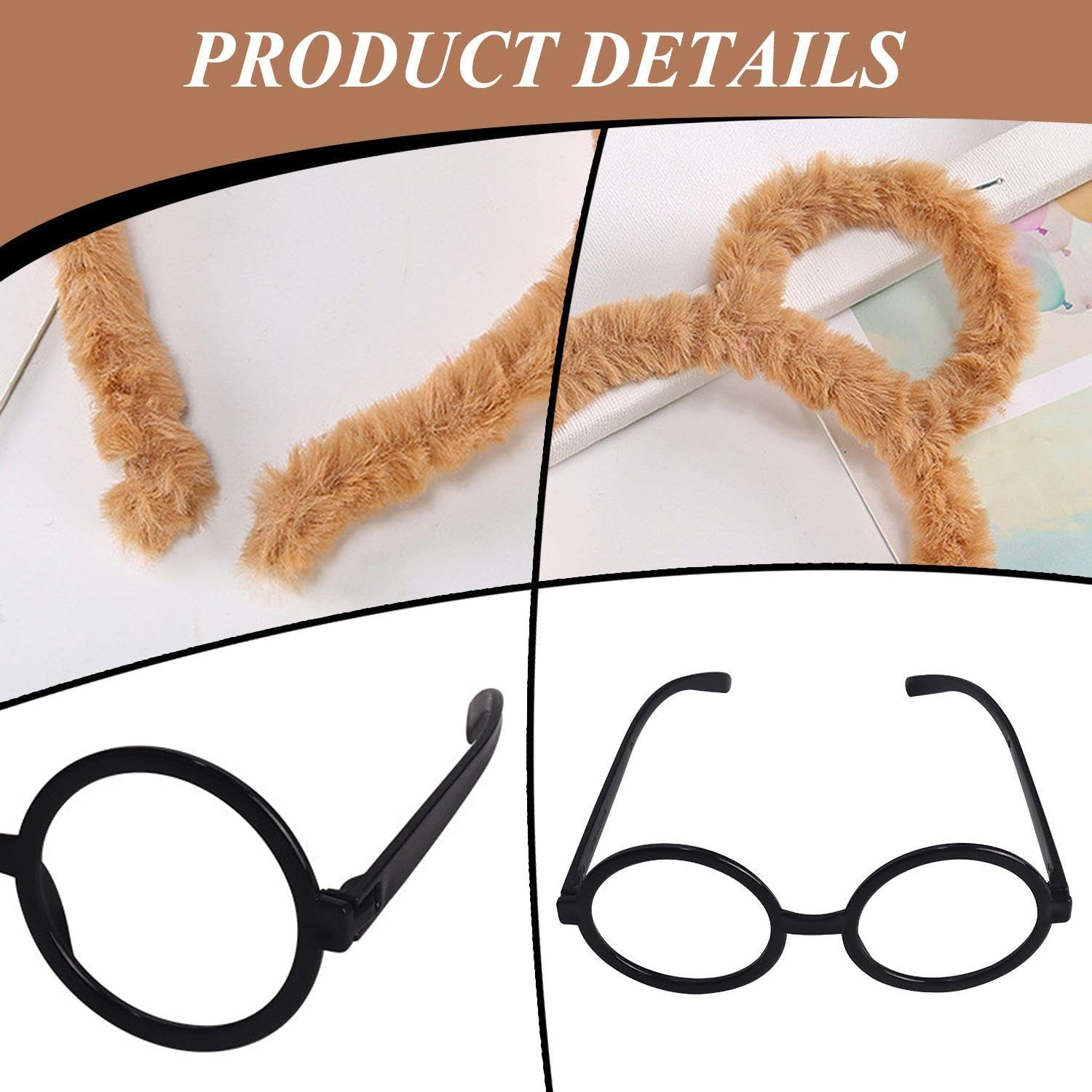 3 Pieces Brown Plush Headband, 3 Pieces Black Glasses, Cute Accessories for Bear Ear Hair Accessories, Role Play of Children, Party Outfits. image number 1