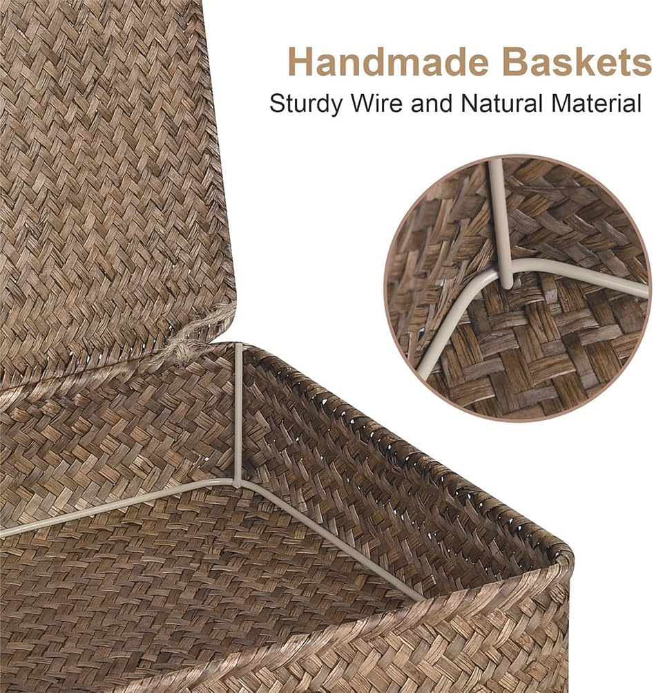 Set of 2 Flat Wicker Shelf Basket with Lid, Wicker Storage Baskets, Multipurpose Home Organizer, Woven Shelf Organizer Bins Home Utility Organizer Box for Home & Office Supplies