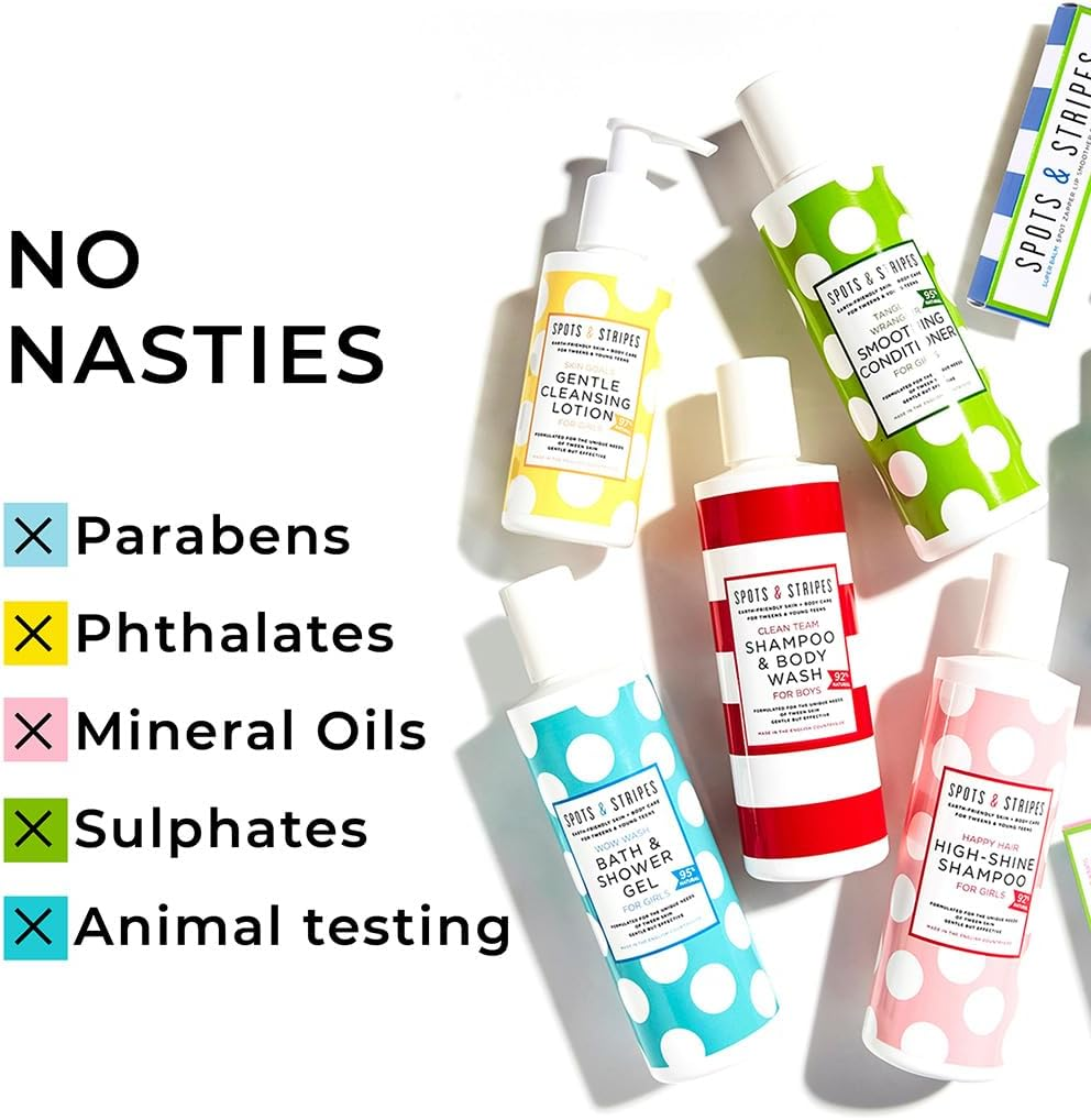 Spots & Stripes - Clean Team Shampoo & Body Wash for Boys, Multi-Tasking Kids Body Wash Leaves Skin and Hair Clean, Balanced and Smelling Great. Sulphate Free (250Ml) image number 1