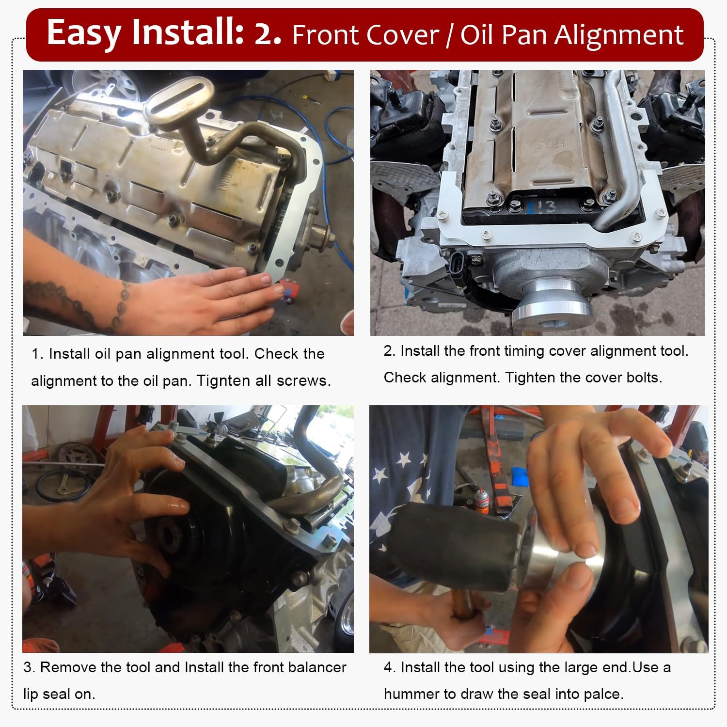 For LS Rear Main Seal Alignment Tool,Front Cover Alignment Tools & Oil Pan Front Cover Alignment Tool Kit for GM LS Engine 4.8 5.3 5.7 6.0 LS1 LS2 LS3 LS6 L99 LS4 LS9 LSA LQ4 LQ9 L76 L92 image number 2