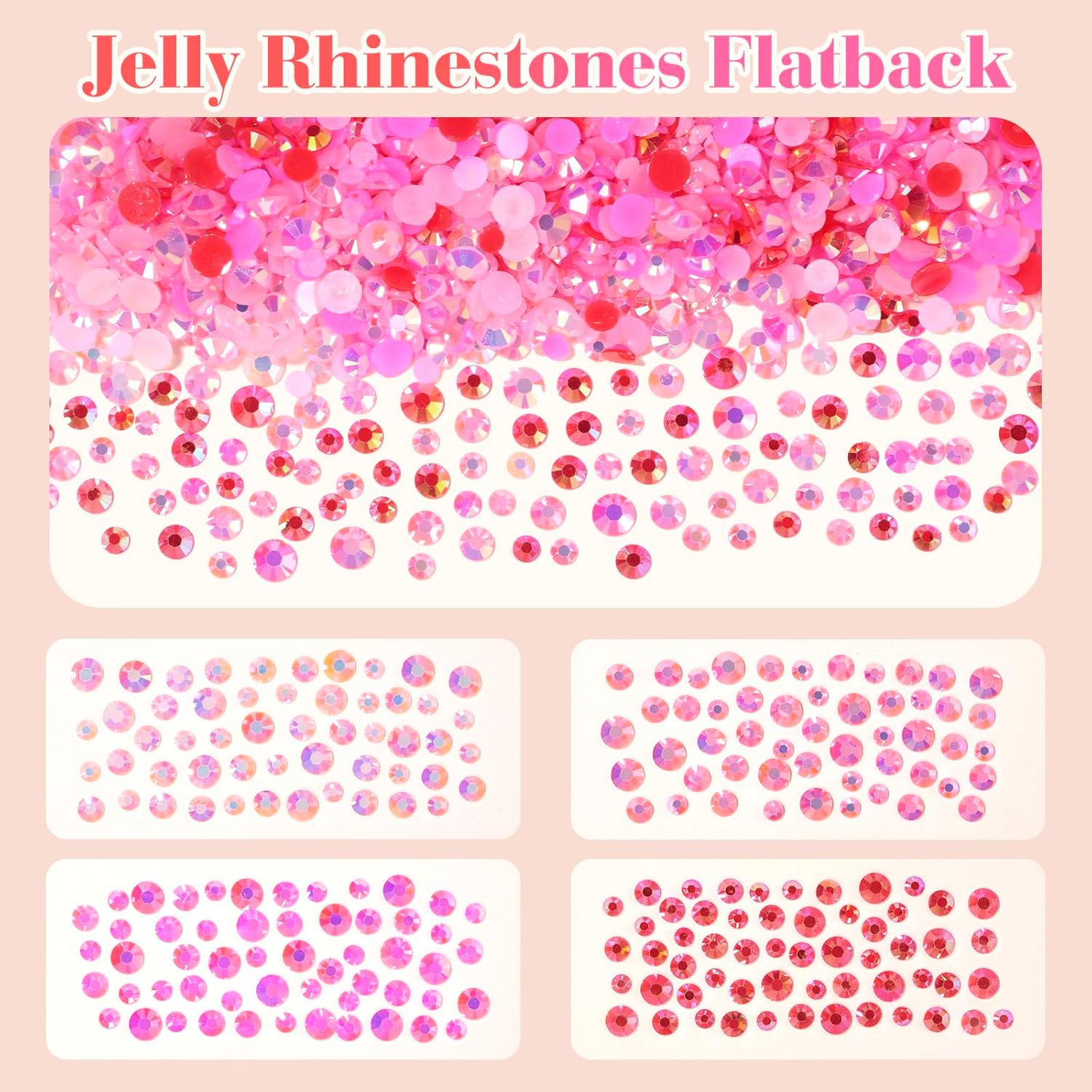 Cynailli Pink Color Jelly Resin Rhinestones, 3D Round, 3 Size, 12 Pieces, Acrylic, Craft Bead, Bedazzled Gems for Nails DIY Clothes Face Makeup DIY Jewelry with Tweezer Pen - Color-S4 image number 5