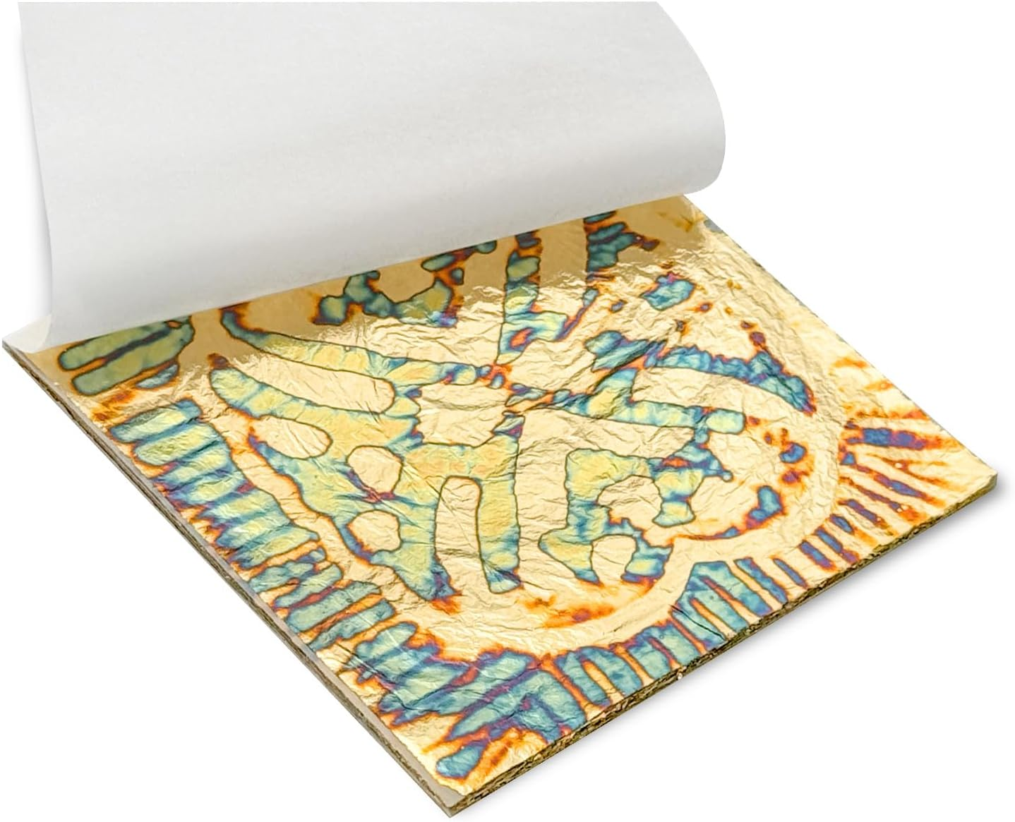 Sekonow Variegated Gold Leaf Sheets 50Pcs, Colorful Imitation Gold Foil Sheets Paper Booklet for Art Craft Painting Gilding Decoration, 5.5" X 5.5", Stripe