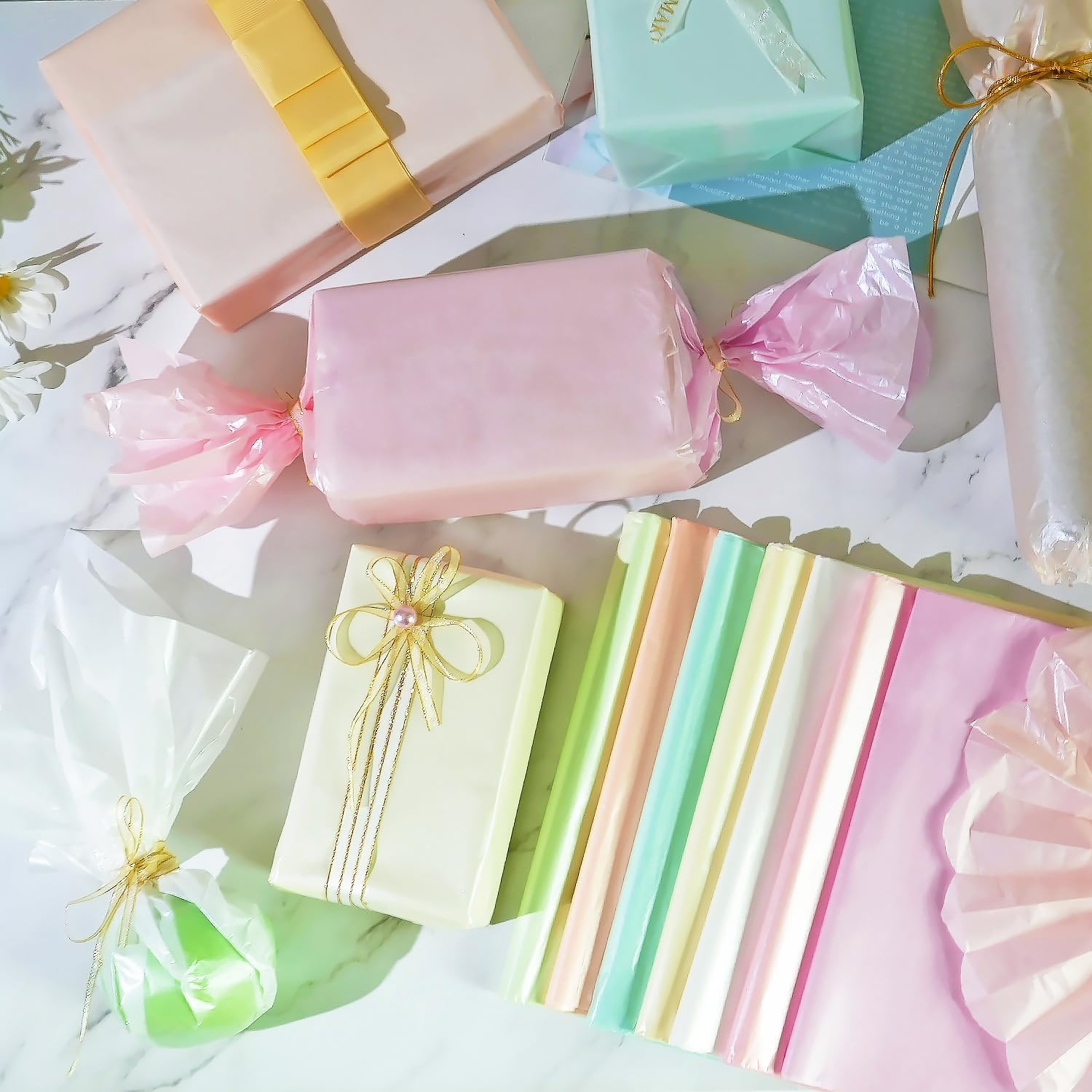 Tissue Paper Bulk, 105 Sheets Tissue Paper for Gift Bags Crafts, 7 Metallic Colors Tissue Paper for Wrapping Packaging Pastel Tissue Paper for Wedding Birthday Baby Shower Party Decor, 14 X 20 Inches - Gold image number 3