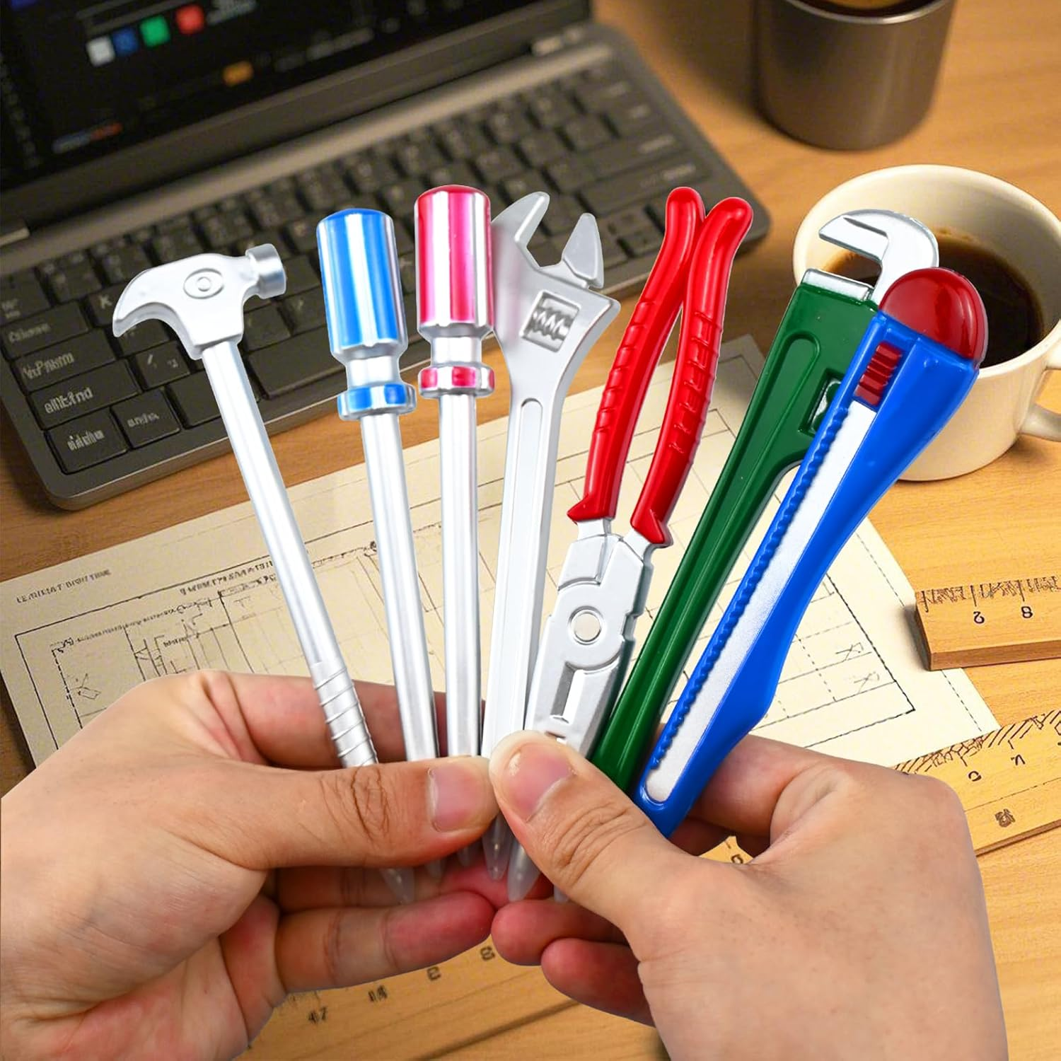 7PCS Funny Tool Ballpoint Pens, Novelty Black Ink Hardware Shape Pen, Hammer Pens Wrench Writing Pen for Boys Worker Craftsman Gift School Office Stationary Supplies image number 1
