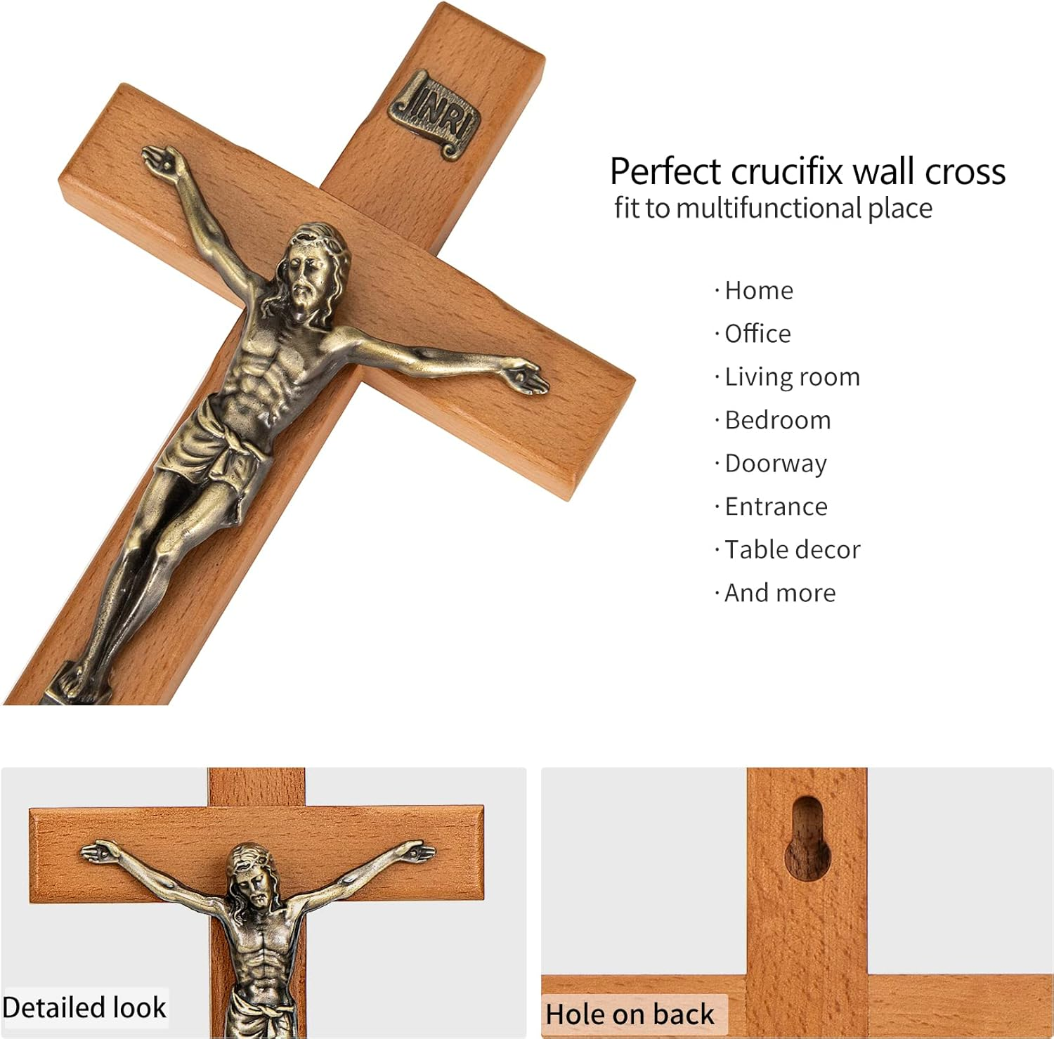 ARCHOBAN 10" Crucifix Wall Cross &ndash; Catholic Wooden Jesus Christ Cross for Wall or Prayer Room, Solid Wood Home Decor image number 5