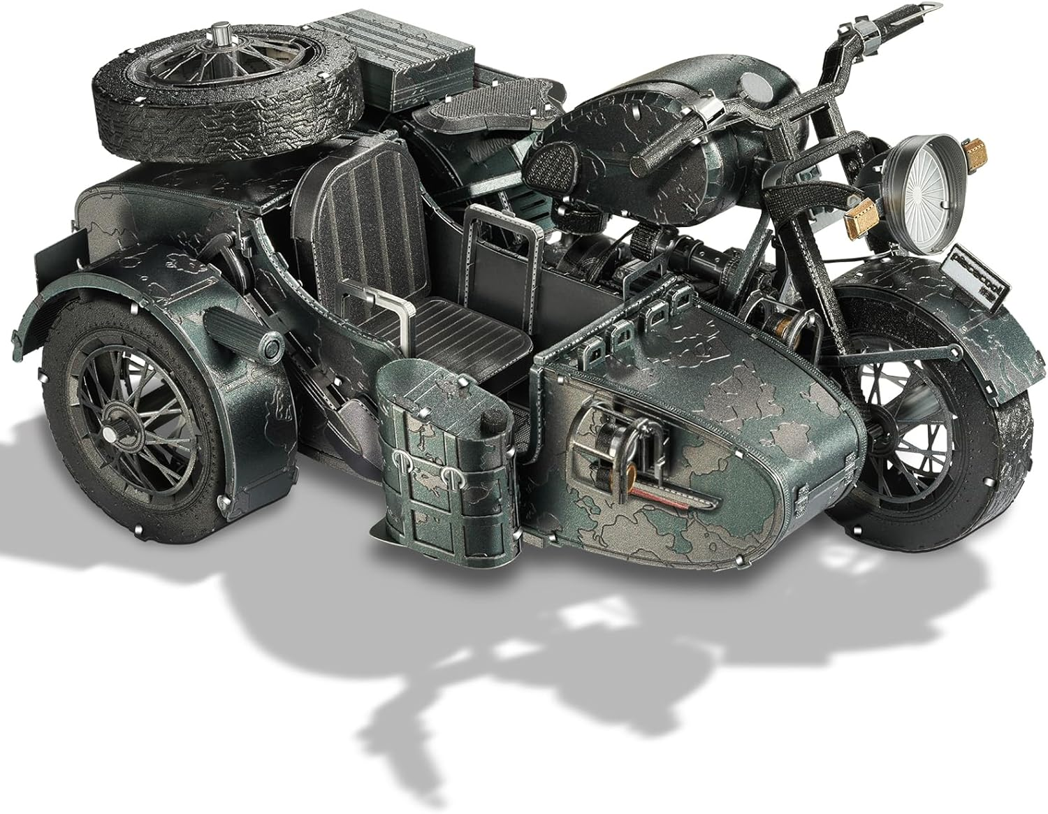 Piececool 3D Puzzles for Adults, Motorcycle with Sidecar Metal Model Building Kits for Family Time, Side Car DIY Assembling Arts and Crafts Best Birthday Gifts, Dark Green