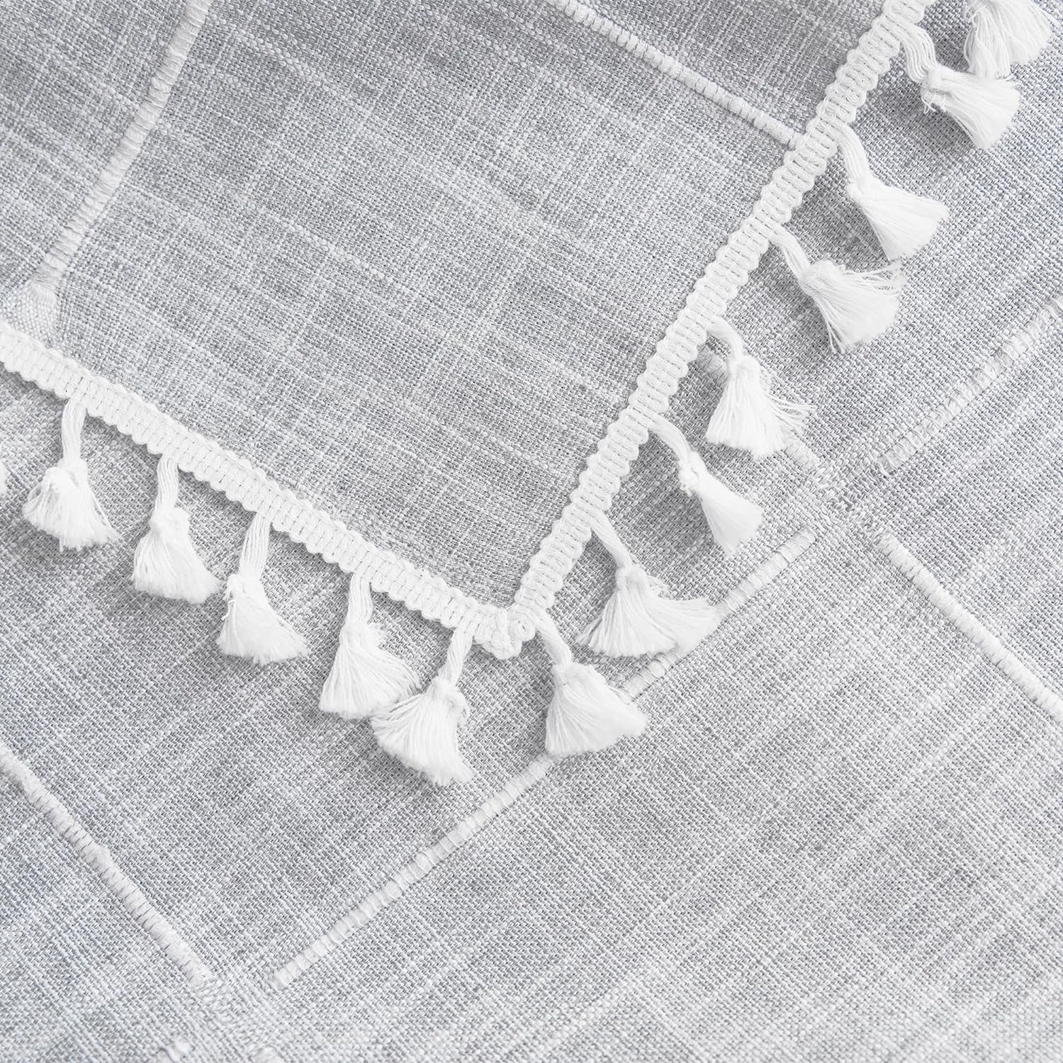 Oubonun Cotton Linen Rectangular Tablecloth - Wrinkle Resistant & Waterproof - Machine Washable Table Cloth with Tassels for Kitchen & Dining, 55''X102'', 8-10 Seats, Grey image number 1