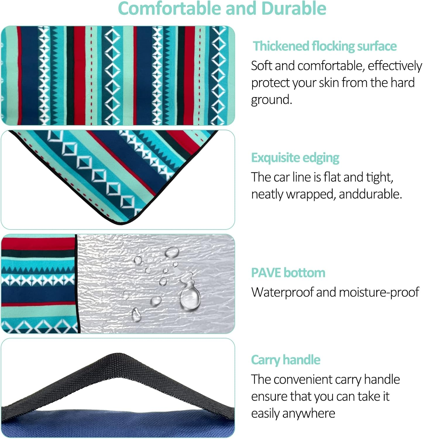 Picnic Blanket Portable, 300X200Cm Large Outdoor Rug with Waterproof Backing, Picnic Mat with Carrying Handle, Suitable for Camping, Travel, Park, Beach, Garden, Family Gathering image number 2