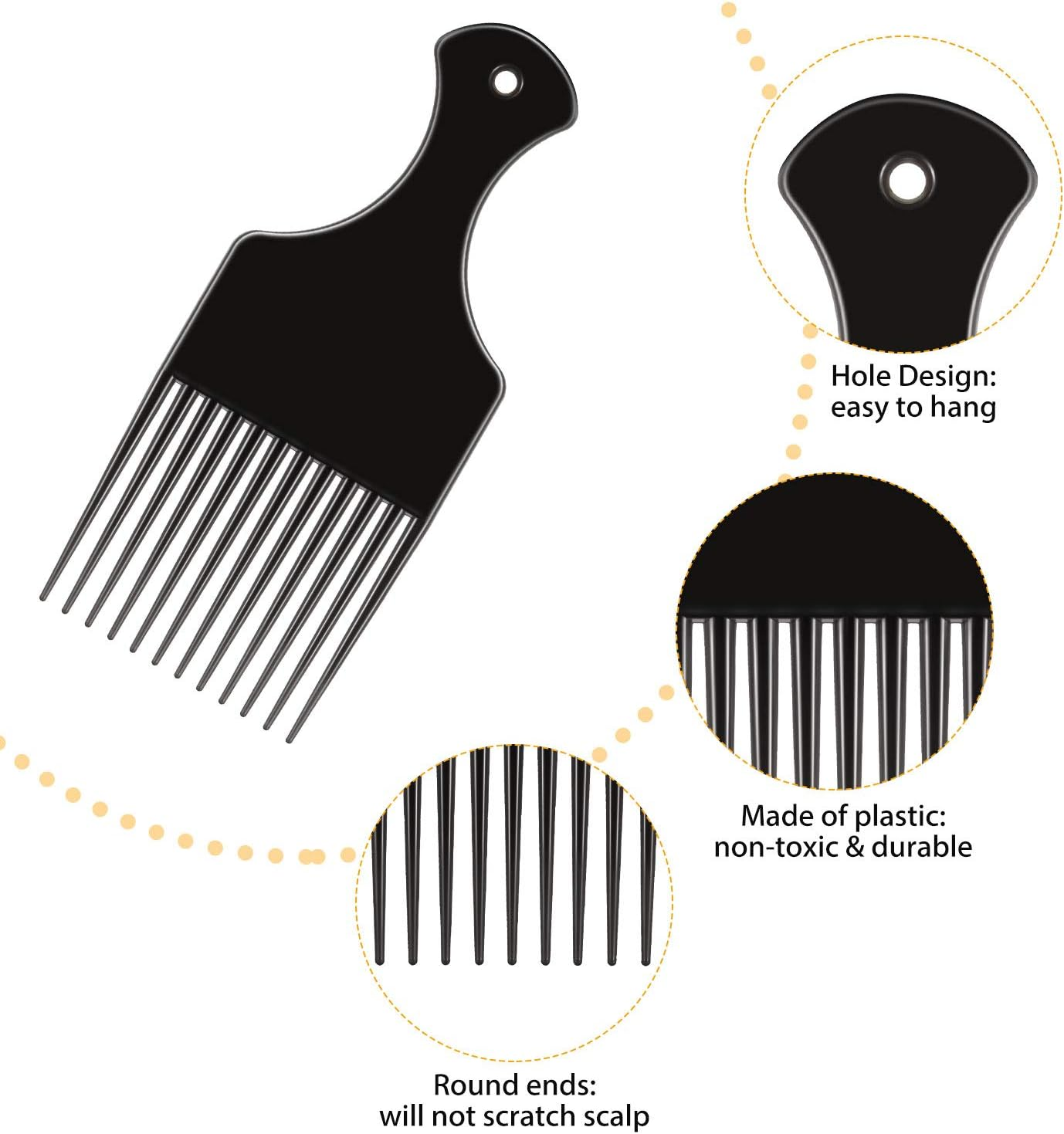 6 Pieces Smooth Plastic Afro Hair Combs, 6.5 Inch Natural Curly Hair Styling Tool (Black) image number 2