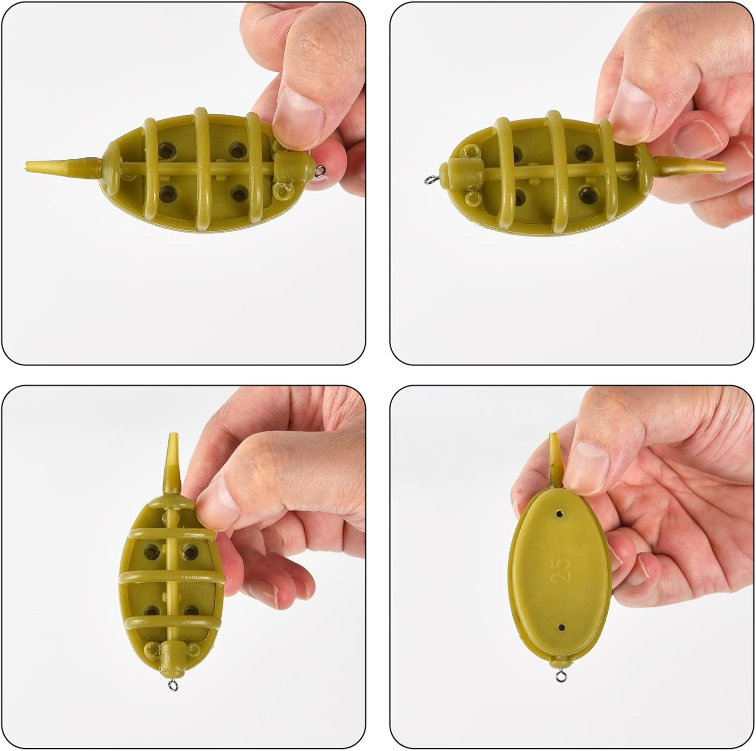 Tophomer Fishing Inline Feeders, Flat Inline Method Feeders with Matching Silicone Mould Set for Carp Feeder Fishing (15G 20G 25G 35G)