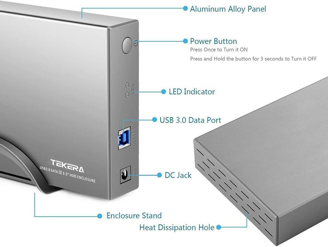 TEKERA Hard Drive Enclosure,Usb 3.0 / USB C to SATA Aluminum External Hard Drive Dock Case for 3.5 Inch HDD SSD up to 20TB Drives, Support UASP image number 5