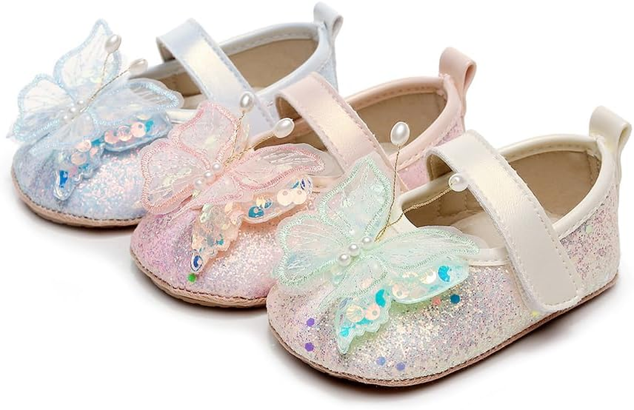 Clowora Infant Toddler Baby Girl Dress Shoes Mary Jane First Walking PU Leather Princess Wedding Rubber Sole Non-Slip with Bowknot Floral Flats image number 4