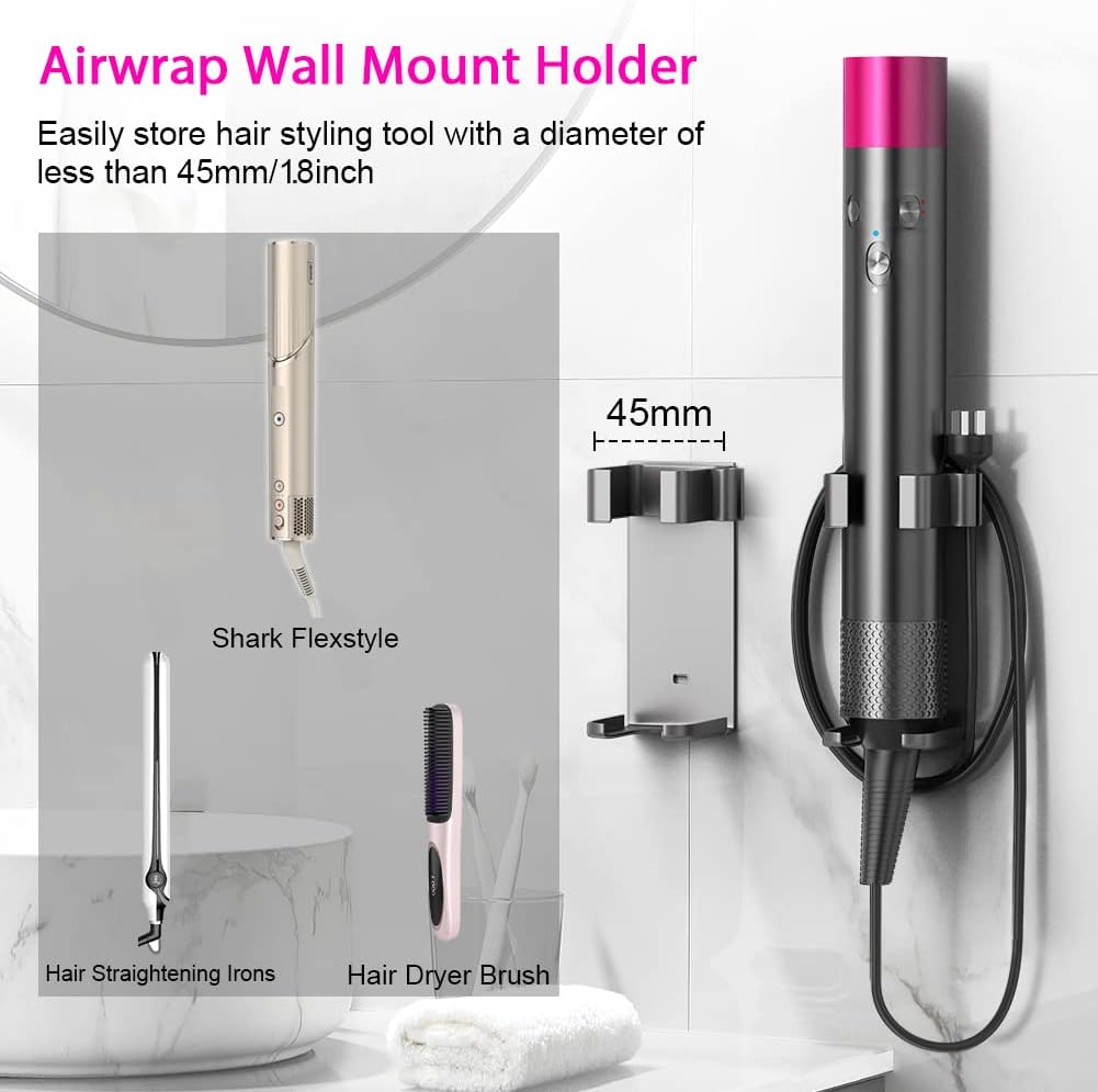 JLNJLE Wall Mount Holder Compatible with Dyson Airwrap/Shark Flexstyle, Curling Wand Organizer Heat Resistant, Hair Styling Tool Storage No Drilling for Flat Irons, Hair Straighteners within 1.8Inch image number 6