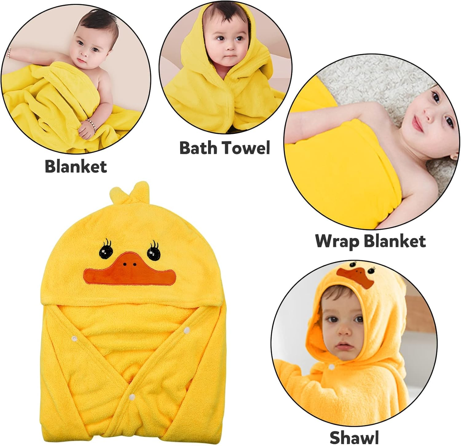 Bath Towel Ultra Soft Hooded Towel Highly Absorbent Bathrobe Blanket Shower Gifts- 27.5" X 55" (Yellow)