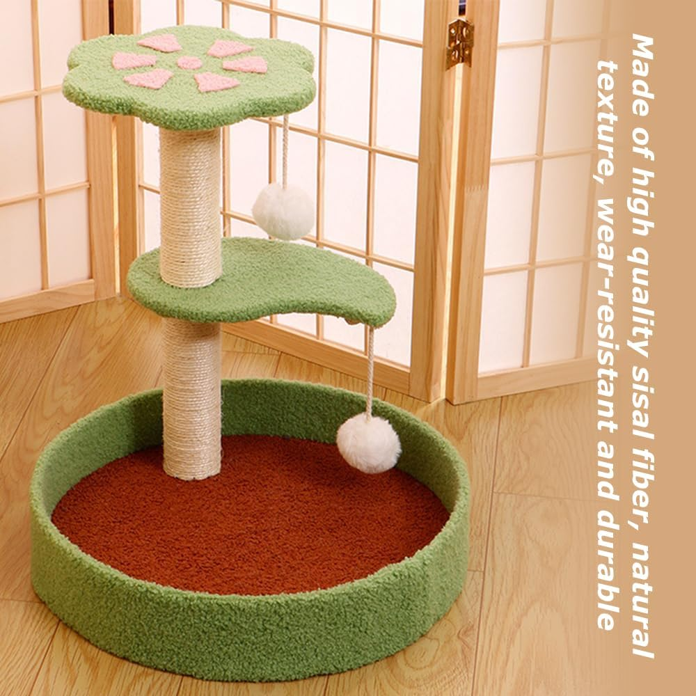 3 Tiers Cat Activity Tree, Cat Scratching Board, Integrated Vertical Cat Column, Kitty Tower with Sisal Scratching Post, Cat Furniture Suitable for Playing and Exercise (Green, 40 * 40 * 43 CM) ﻿ image number 5