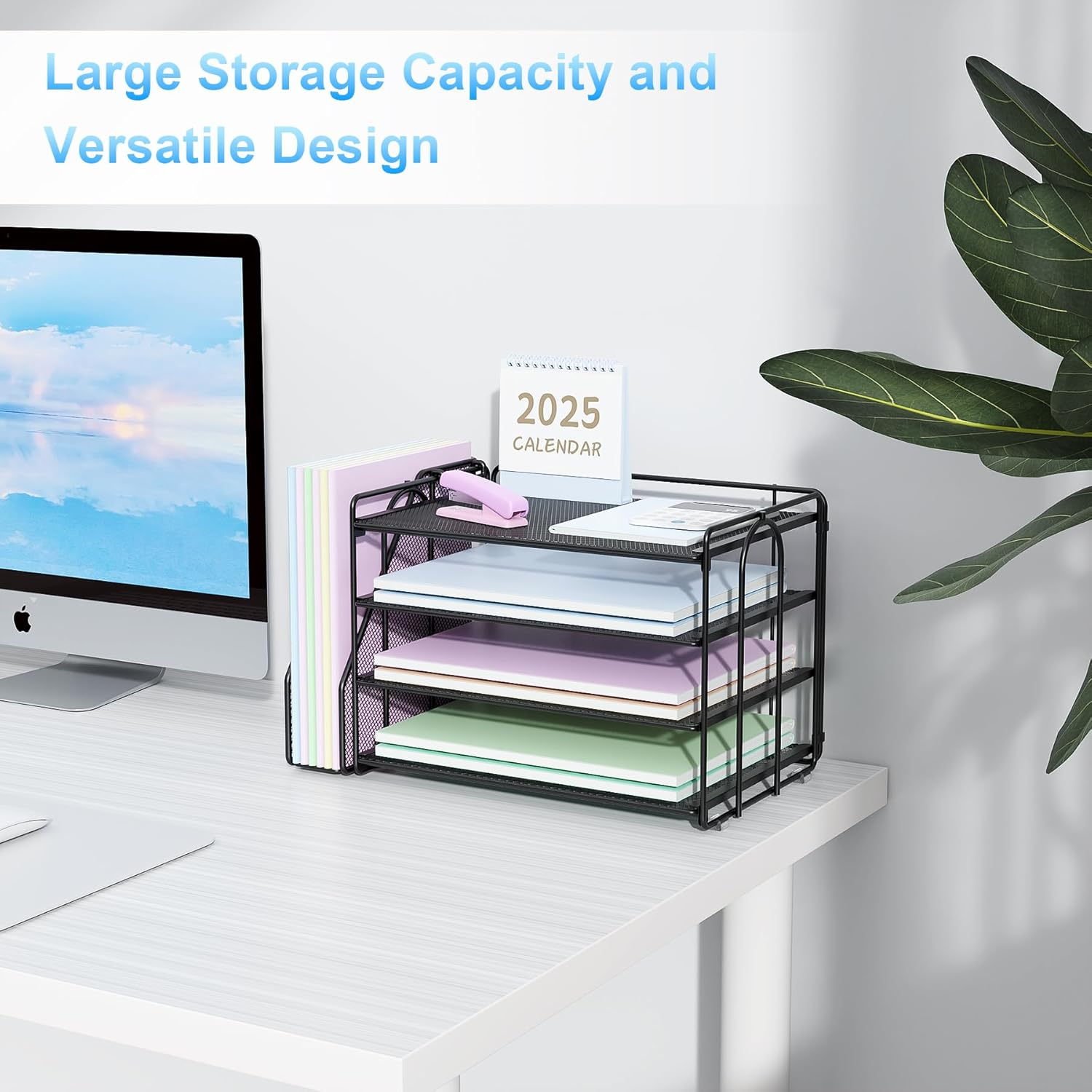 Spacrea Desk Organizers and Accessories, Paper Organizer for Desk with File Organizer, Desk Accessories & Workspace Organizers for Catalog & Reference Racks (Black) image number 4