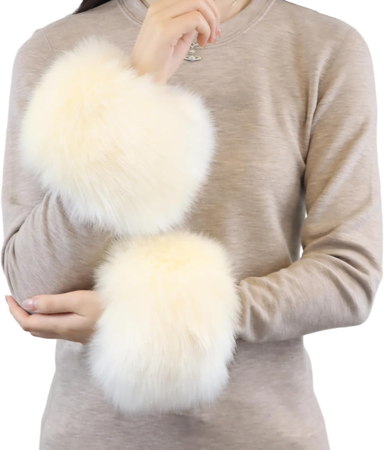 Peecabe Faux Fur Short Wrist Cuffs Women Winter Fuzzy Arm Warmers Wrist Cover Fluffy Soft