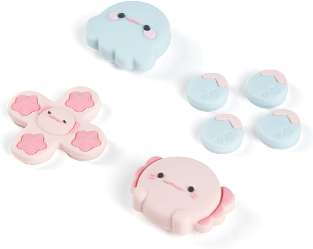 BUBBLELOGUS Soft Silicone ABXY Key Buttons Sticker Joystick Cover, Cute Cross D-Pad Button Caps Thumb Grips Set for Nintendo Switch/Oled Controller - Ocean Friends