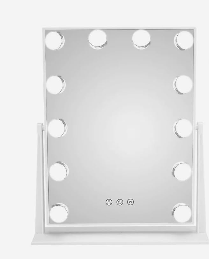 CRYSTALUX Vanity Mirror, Large Makeup Mirror with LED Lights, 3 Modes Lighted Mirror, Hollywood Mirrors, Tabletop or Wall Mounted, Dressing Mirror, Silver, 800 X 600 Mm Vertical