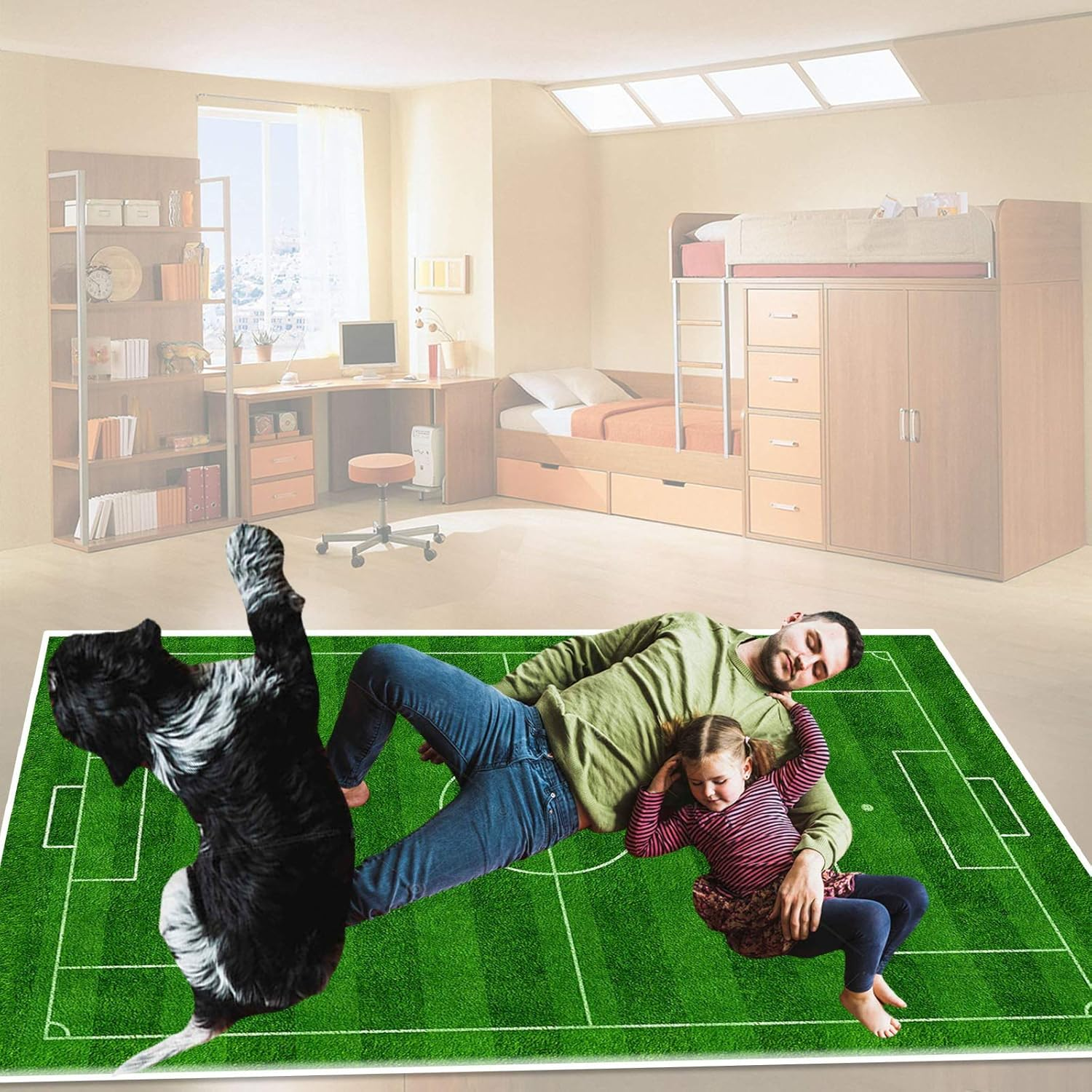 TYKTZXY Football Rug, Football, Fun Home Decor, Play Mat for Teenagers' Room, Boys, Girls, Sports Theme Room, Green, 140 X 200 Cm image number 3