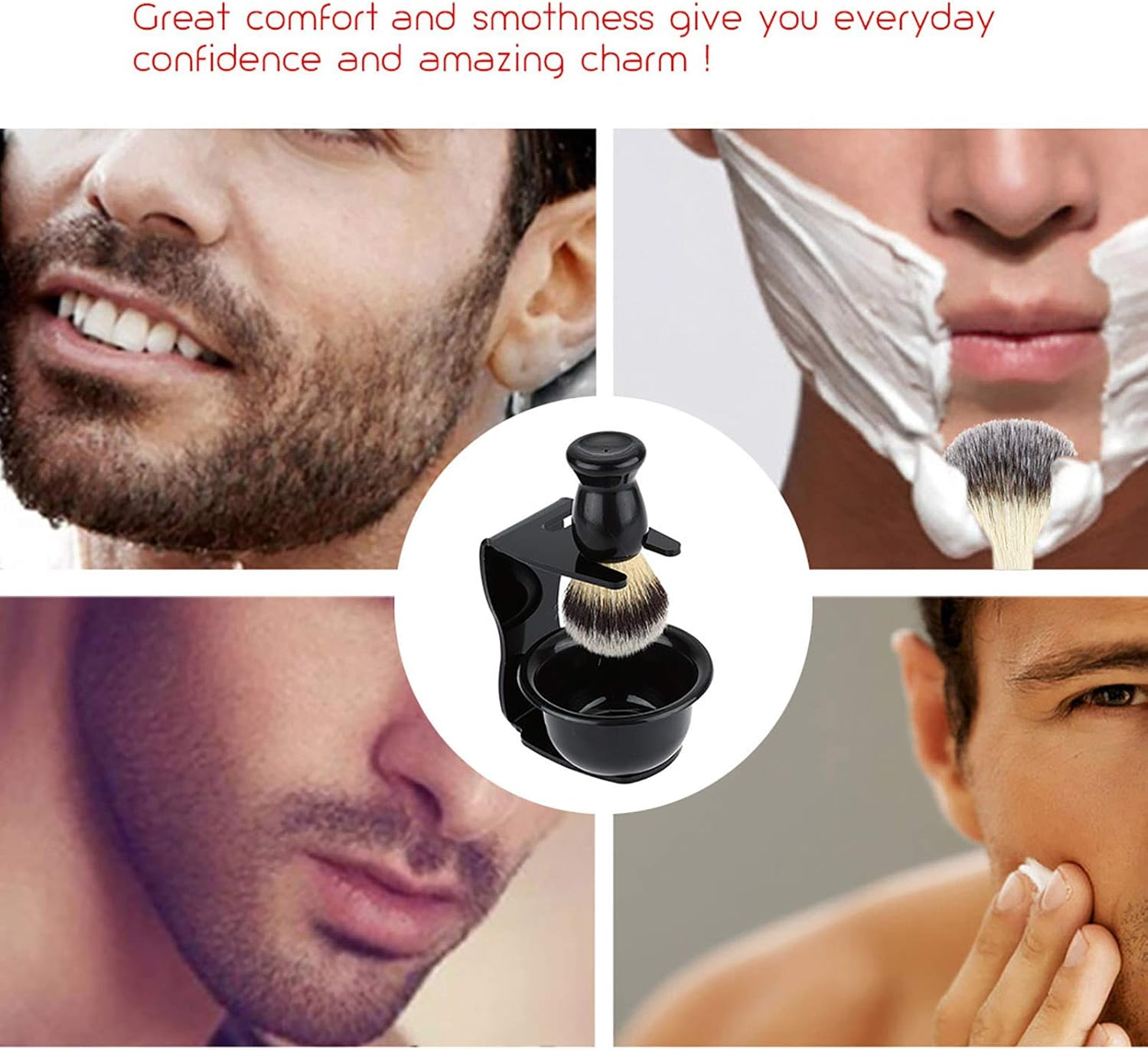 3 in Shaving Brush Kit Shaving Frame Base + Shaving Soap Bowl + Shaving Bowl Modern Design H Shaving Brush Rylic S Shaving Cleaning Tool Black