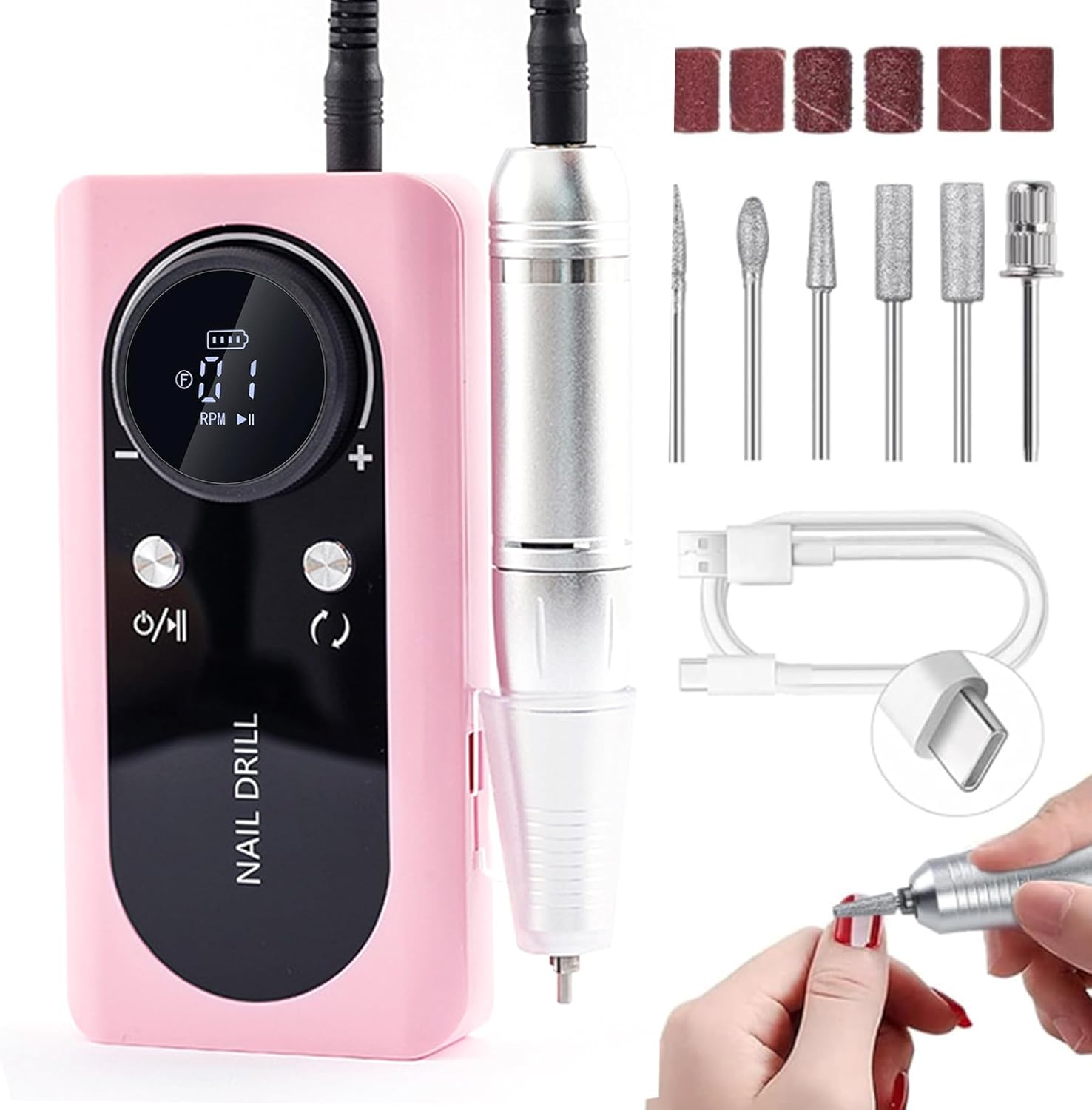 Cozyzen Cordless Nail Drill Professional: 45000 RPM Rechargeable Electric Nail File Kit, Portable & Low Noise for Acrylic, Gel Nails, Manicure & Pedicure - Salon & Home Use