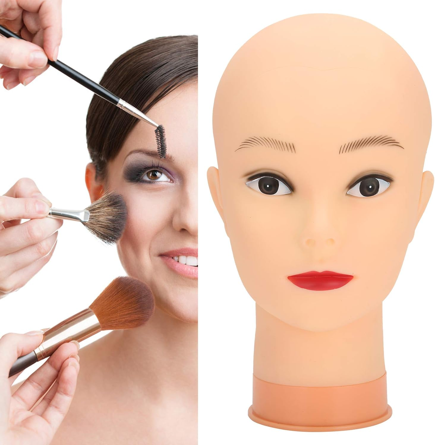 Wig Head Stand, Hat Wig Display Mannequin Head Hairpieces Stand Holder, Makeup Training Practice Manikin Head for Wig, Hat, Caps, Headdress (PVC Simulation Skin) image number 2
