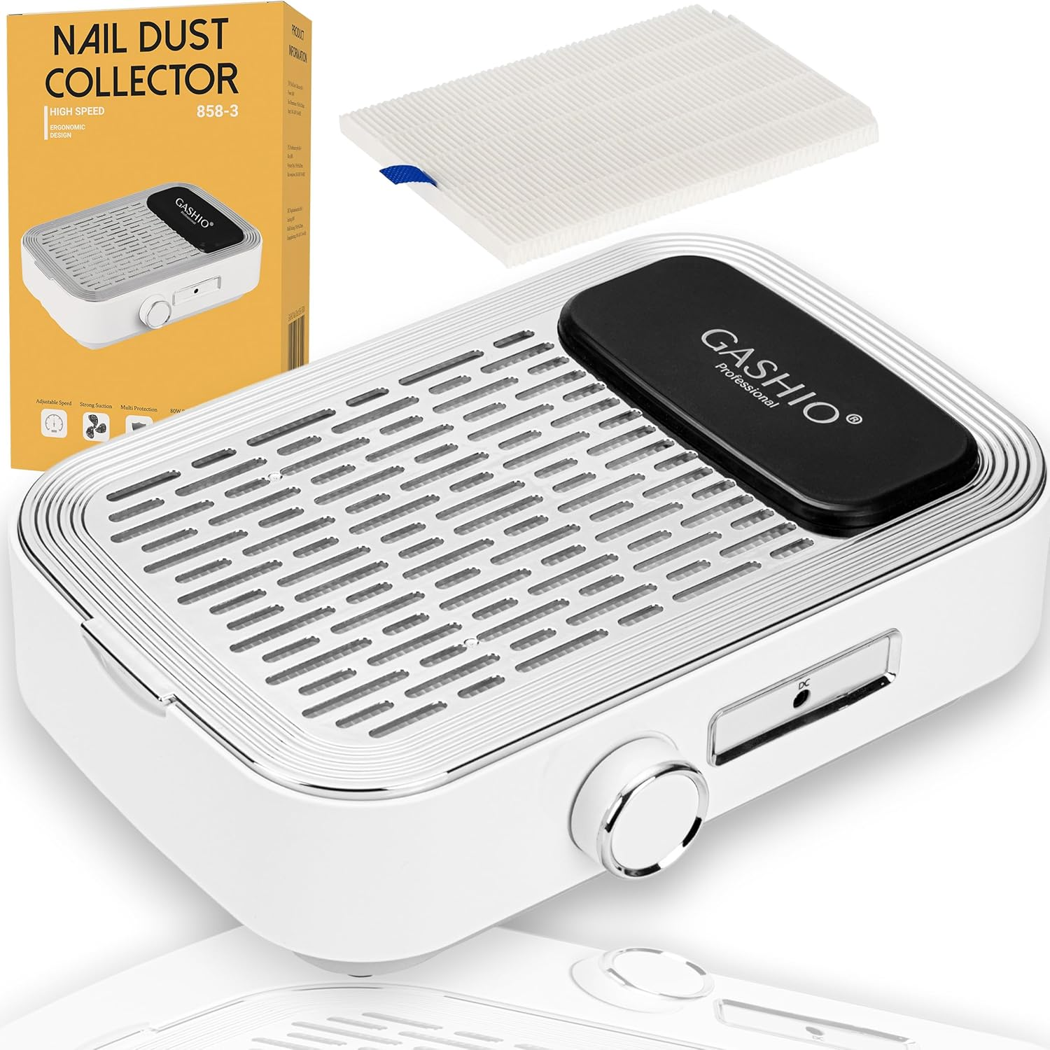 Nail Vacuum Cleaner Professional 80 W Power Regulation Nail Vacuum Cleaner for Acrylic Nails, Gel Nails, Powerful Nail Vacuum Cleaner for Manicure Pedicure White HEPA Reusable Filter image number 2