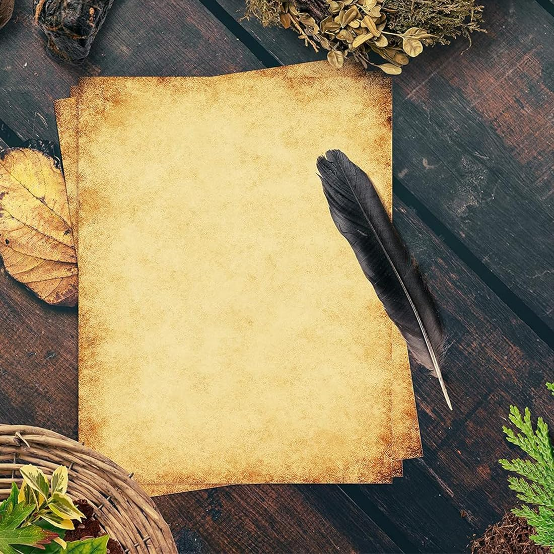 50 Sheets Vintage Design Paper, Old Looking Stationery Paper, Aged Antique Old Fashion Parchment Paper, Double Sided A4 Printing Writing Paper for Vintage Invitation Letters Crafts