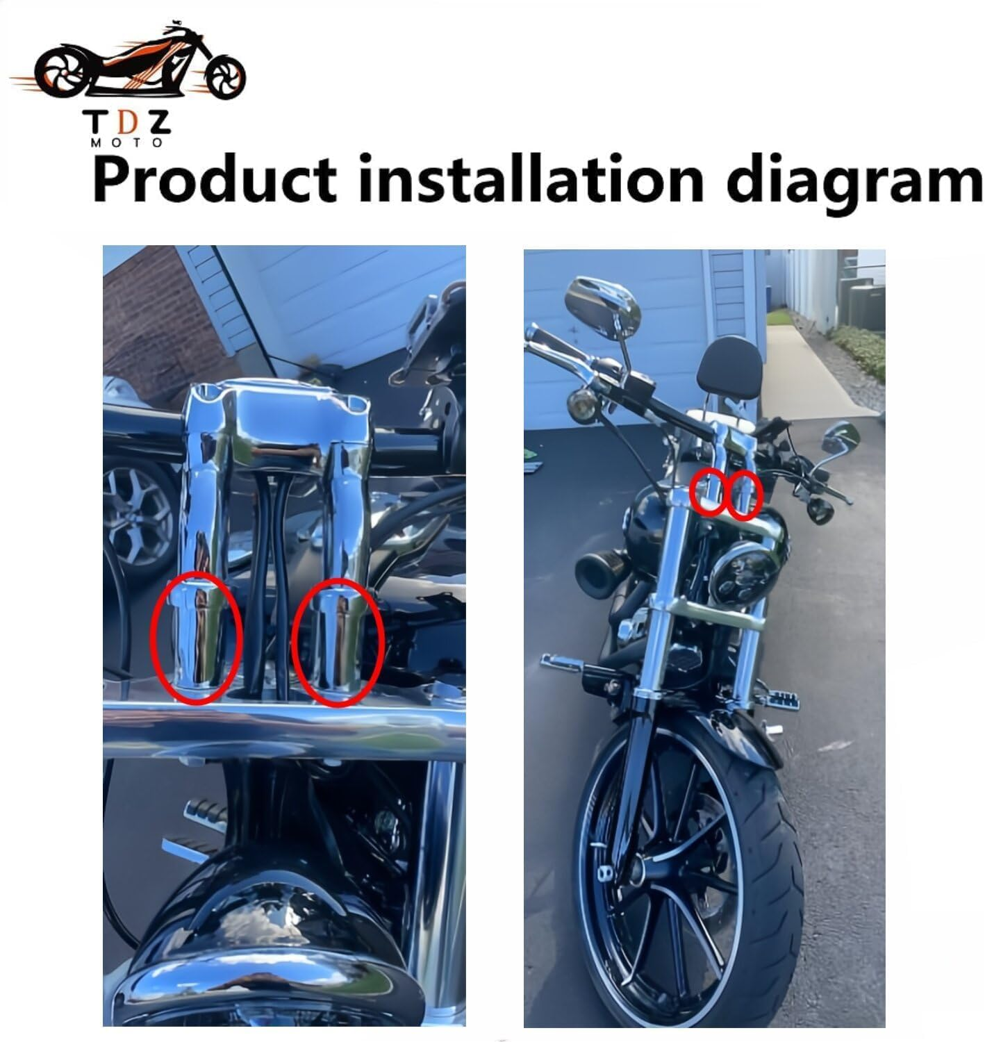 TDZ 1'' Inch Rise Handlebar Risers Extension for Harley 1-1/4'' Handlebars Motorcycle Spacers(Chrome) - Black image number 4