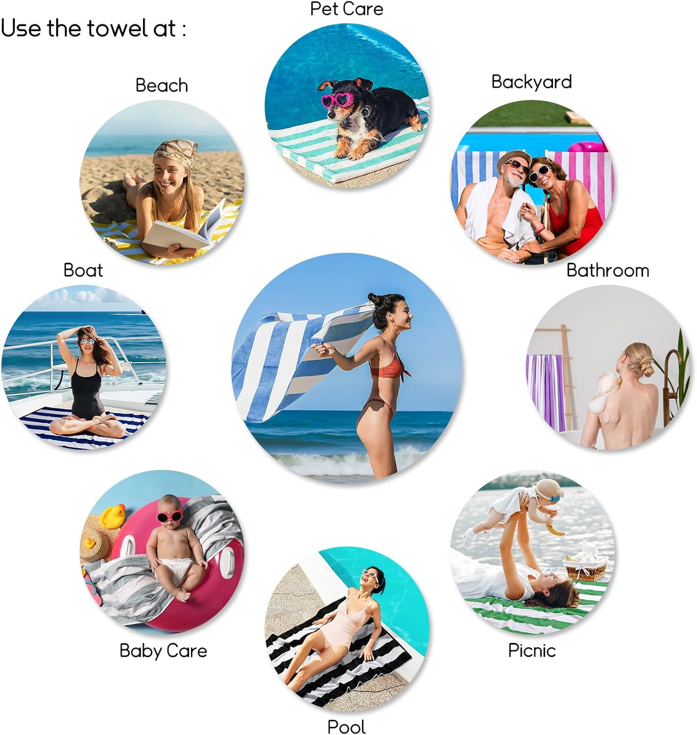 Ouxiaobai Cotton Oversized Beach Towel - 180 X 90 CM Striped Pool Towel, Soft Velour Cabana Swim Towel - Blue image number 5