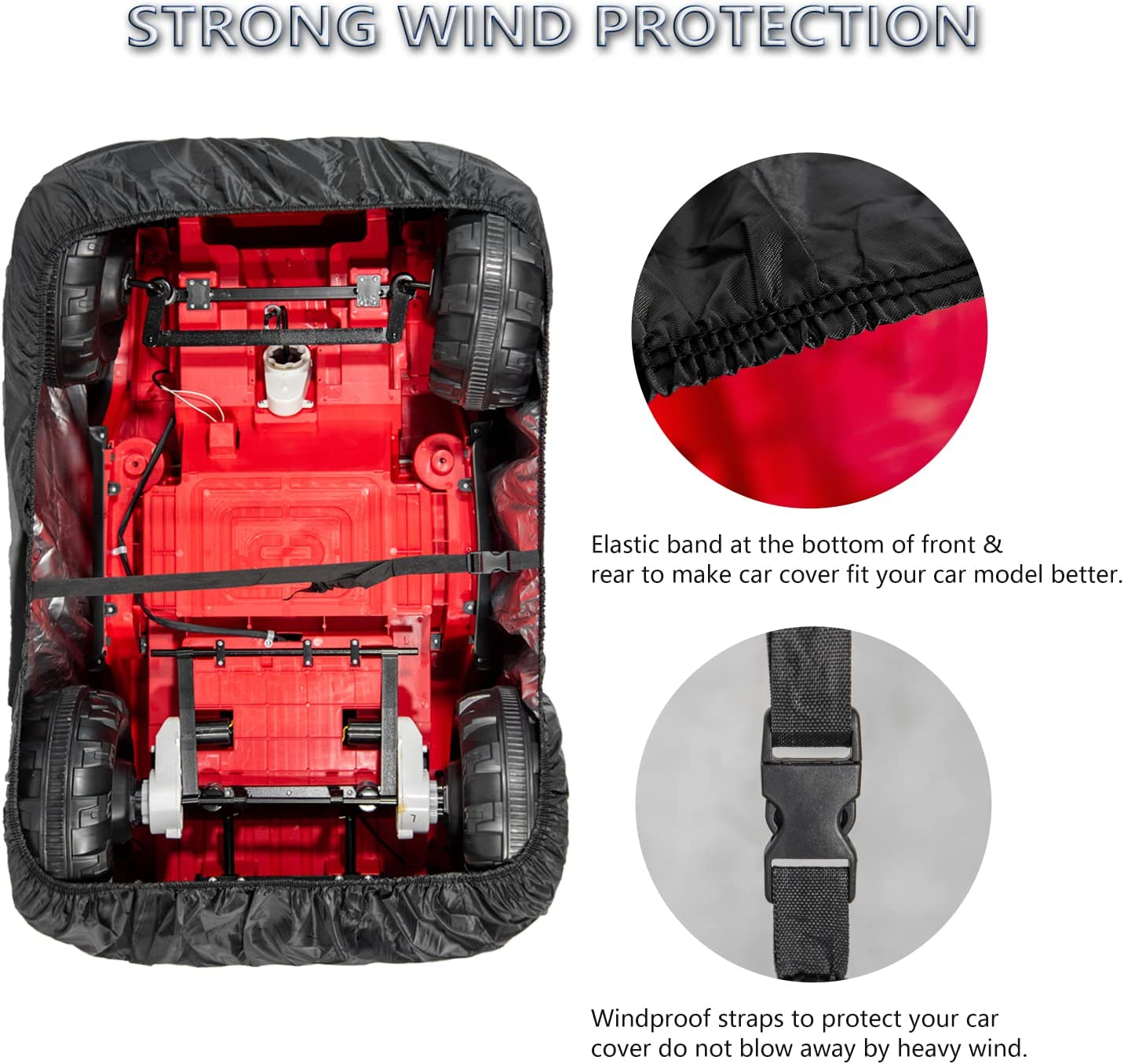 Kids Ride-On Toy Car Cover, Large Waterproof Cover for Power Wheels Jeep Kids Vehicles, 420D Heavy Duty Cover Protect Kids Electric Car from Sun, Wind, Rain, Snow and Dust - Universal Fit image number 3