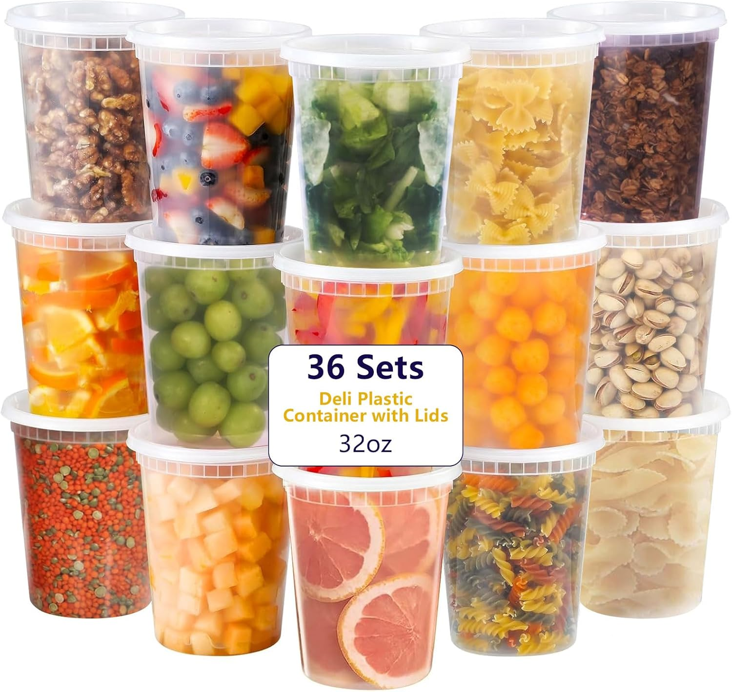 36-Pack 32 Oz Plastic Deli Food Containers with Lids, Leakproof, Bpa-Free, Microwave/Freezer/Dishwasher Safe image number 3