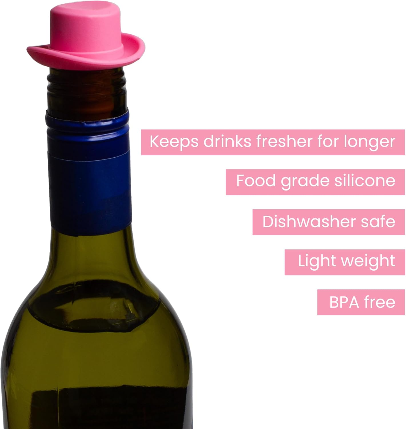 Champagne Stopper - Wine Stopper - 1Pcs - Pink Cowboy Hat - Kitchen Tools & Gadgets - Hens Party Decoration - Bachelorette Party Decorations - Food Grade Silicone - Reusable Airtight Seal - Fun Gift image number 3