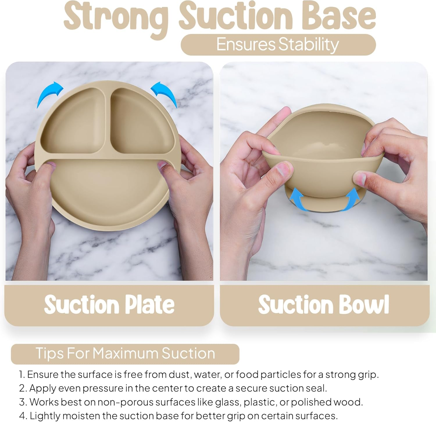 15 Pcs Silicone Baby Feeding Set with Suction Plate, Bowl, Bib, Sippy Cup, Fruit Feeder, Freezer Tray &ndash; Baby Plates and Bowls Set (Beige, V5: Nurture Pack [15 Pieces])