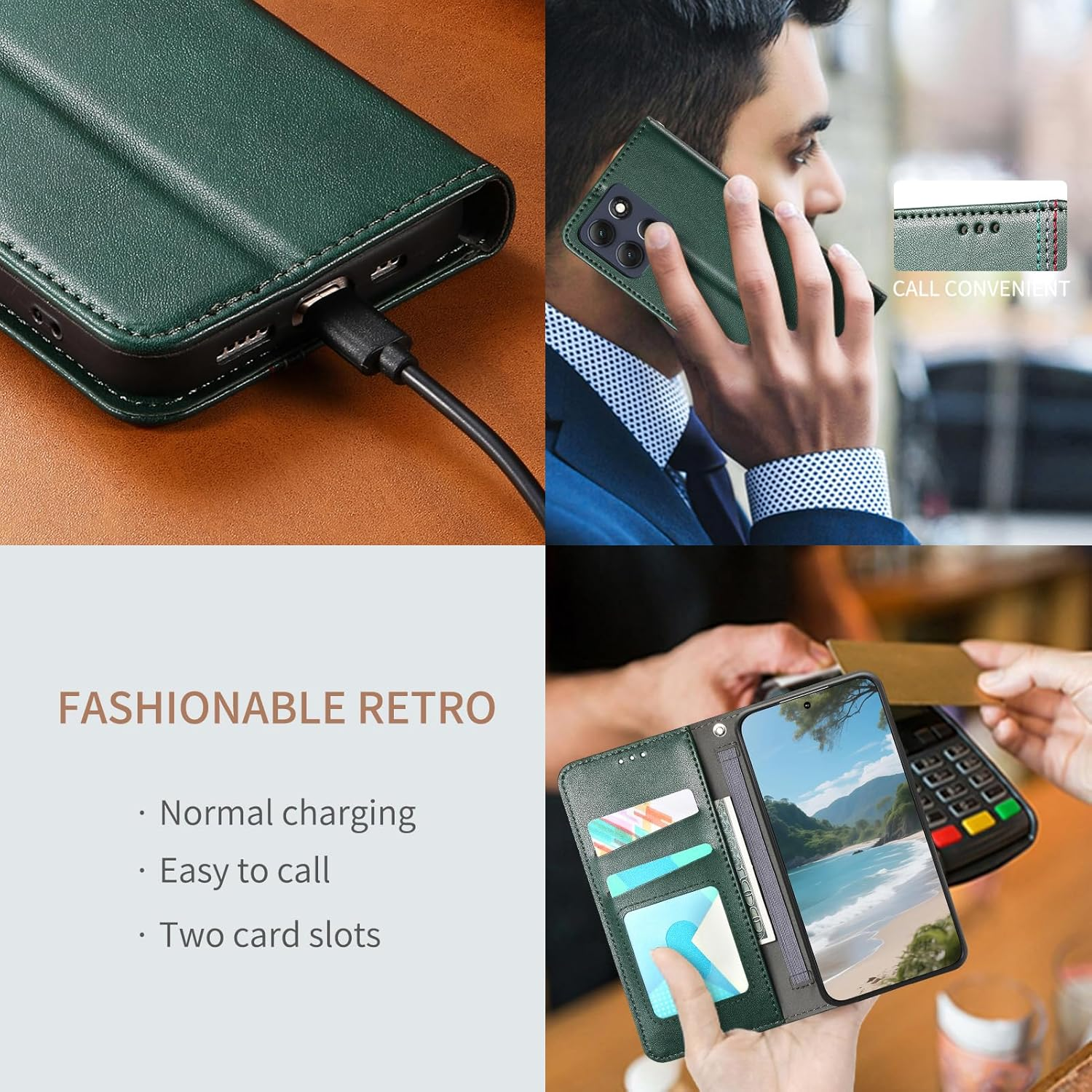 GOKEN Case for Motorola Moto G86 Power - Premium PU Leather Flip Mobile Phone Case with Card Slot & Stand Function, Shockproof Protective Case, Silicone Inside, Magnetic Closure, Green image number 2