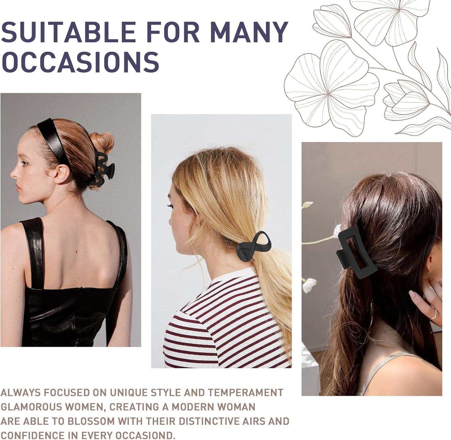 Pack of 4 Hair Clips Black Large Thick Hair Thin Hair Clips Plastic Matte Hair Clip Large Hair Clips Women Strong Large Hair Clip image number 5