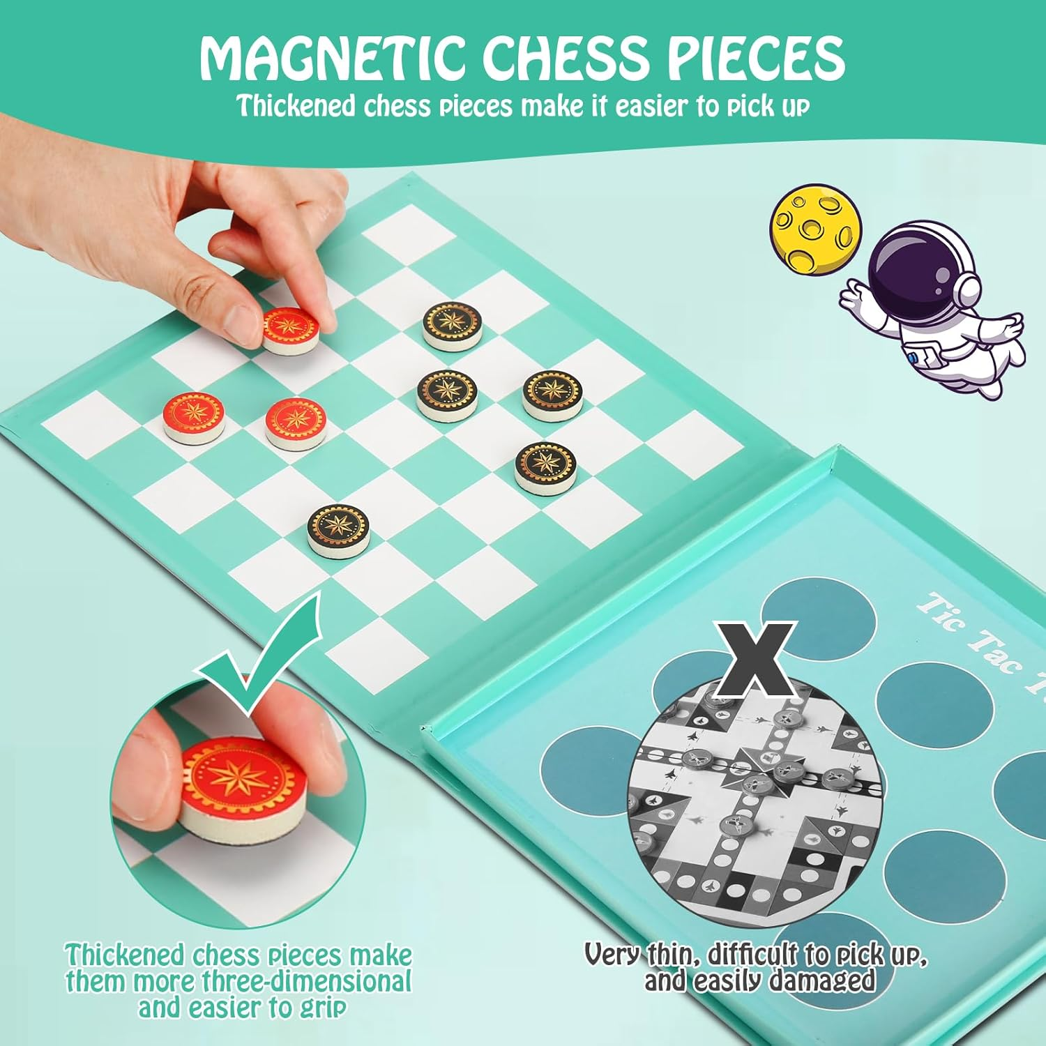 Checkers Board Game for Kids 4-12, 2 in 1 Magnetic Checkers and Tic-Tac-Toe Sets Travel Toys Travel Games, Ideal Gifts for Young Kids 4 5 6 7 8 9 image number 3