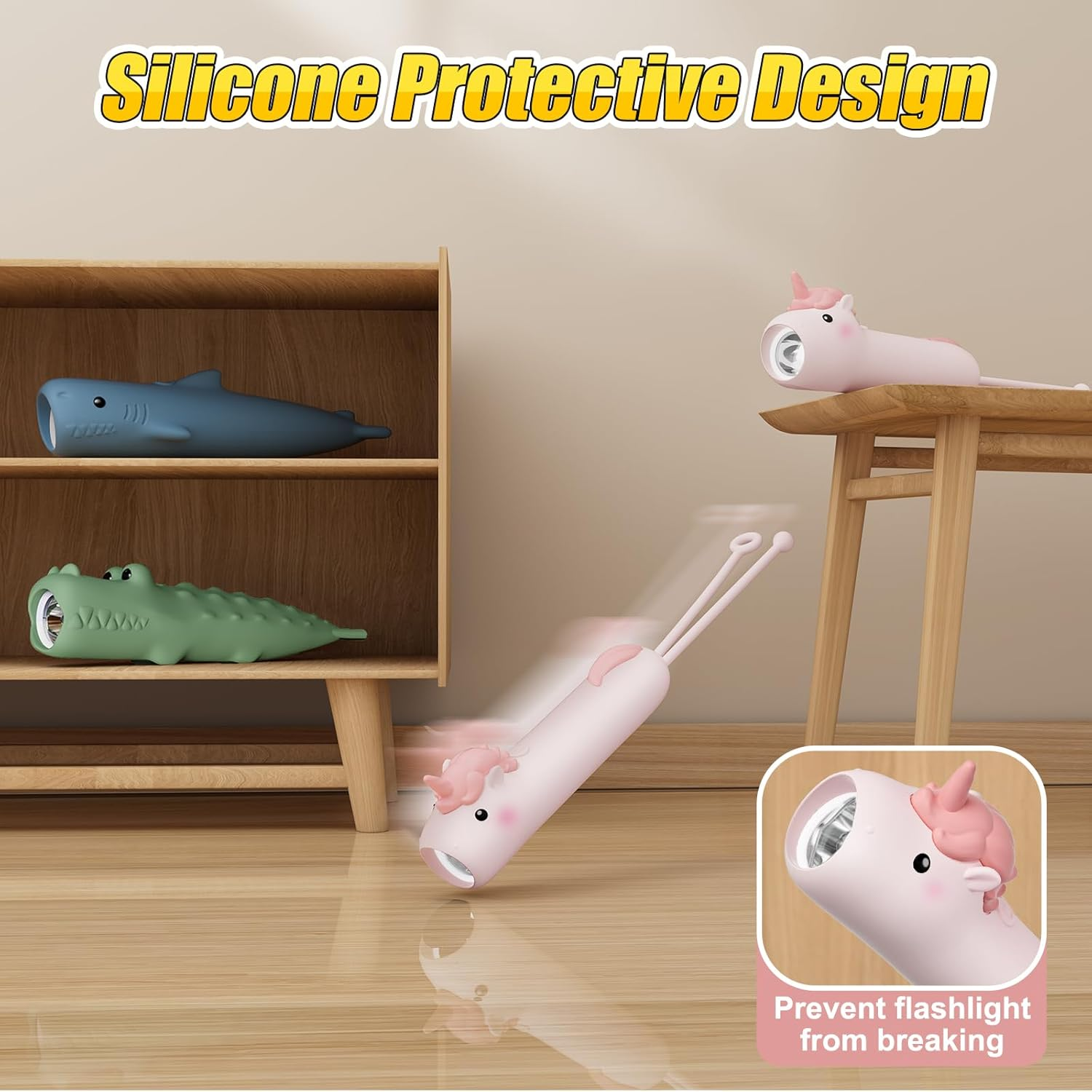 Tepreswes Kids Flashlight Rechargeable, LED Kid Flashlight for Boys & Girls, Unicorn Toys for Girls Age 4-6, Pink Unicorns Flashlights for Kid for Camping & Outdoor Adventures, Birthday Gift, 1Pack image number 3