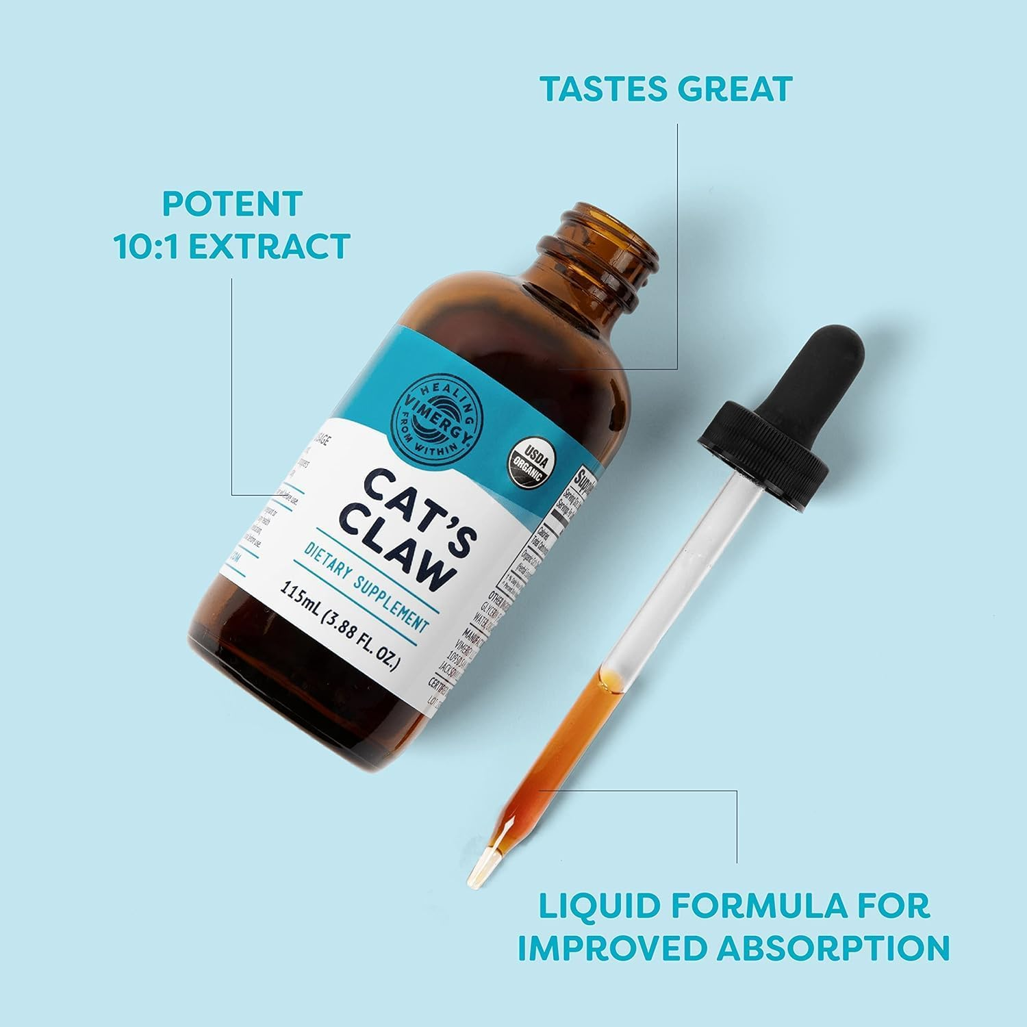 Vimergy USDA Organic Cat&rsquo;S Claw Extract, 57 Servings &ndash; Alcohol Free Cat&rsquo;S Claw Tincture - Supports a Healthy Immune System - Gluten-Free, Non-Gmo, Kosher, Vegan & Paleo Friendly (115 Ml) image number 2
