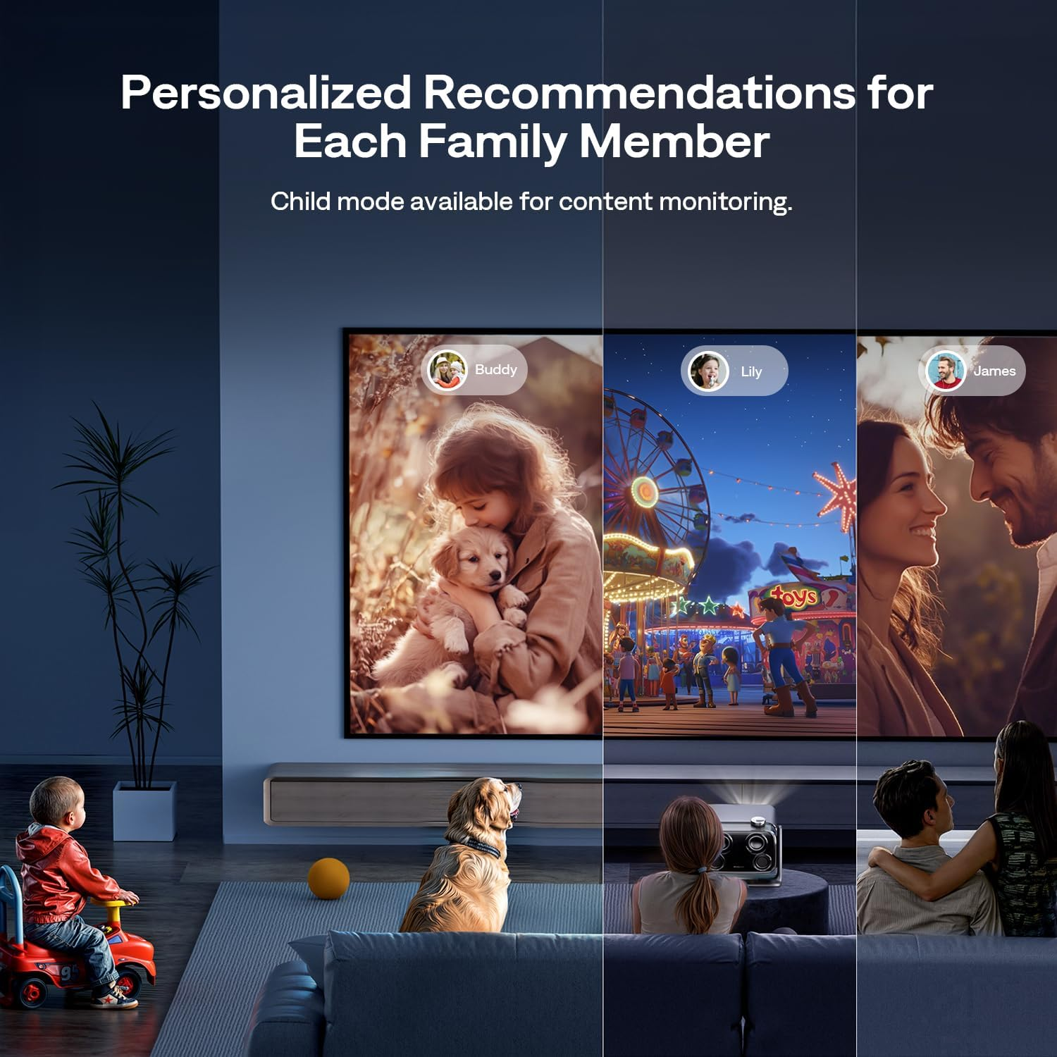 Boom Mini Google TV 4K Supported Smart Projector with Wifi and Bluetooth, Outdoor & Home Movie Projector with 20W Speakers Doiby Audio, Real-Time Focus & Keystone, 500 ANSI Lumens, Black image number 6