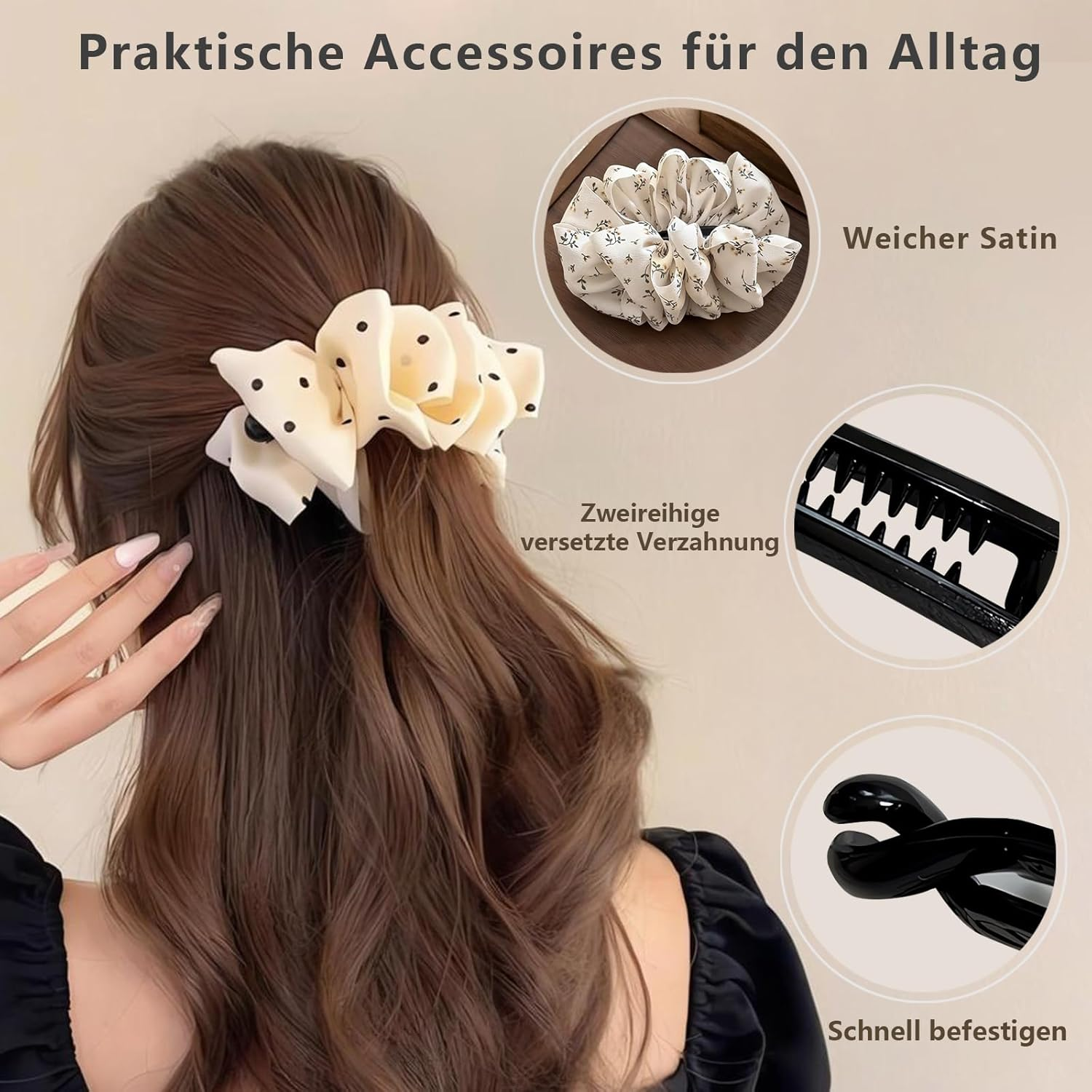 Pack of 4 Banana Clips, Silk Scrunchie Combining Banana Clip Hair Banana Hair Clip for Thick Thin Hair Banana Hair Clips Hair Accessories for Women image number 3