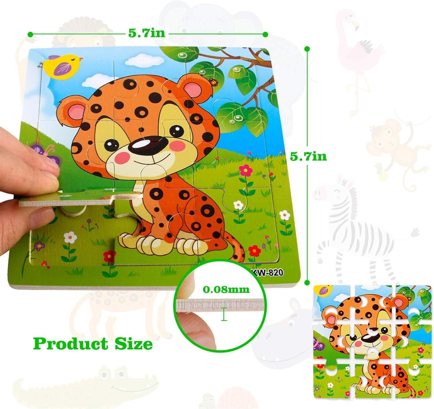 Wooden Puzzles for Toddlers 3-6 Years Old, 6 Pieces Preschool Educational and Learning Animal Jigsaw Puzzle Toy Gift Set for Boys and Girls (A1) image number 5
