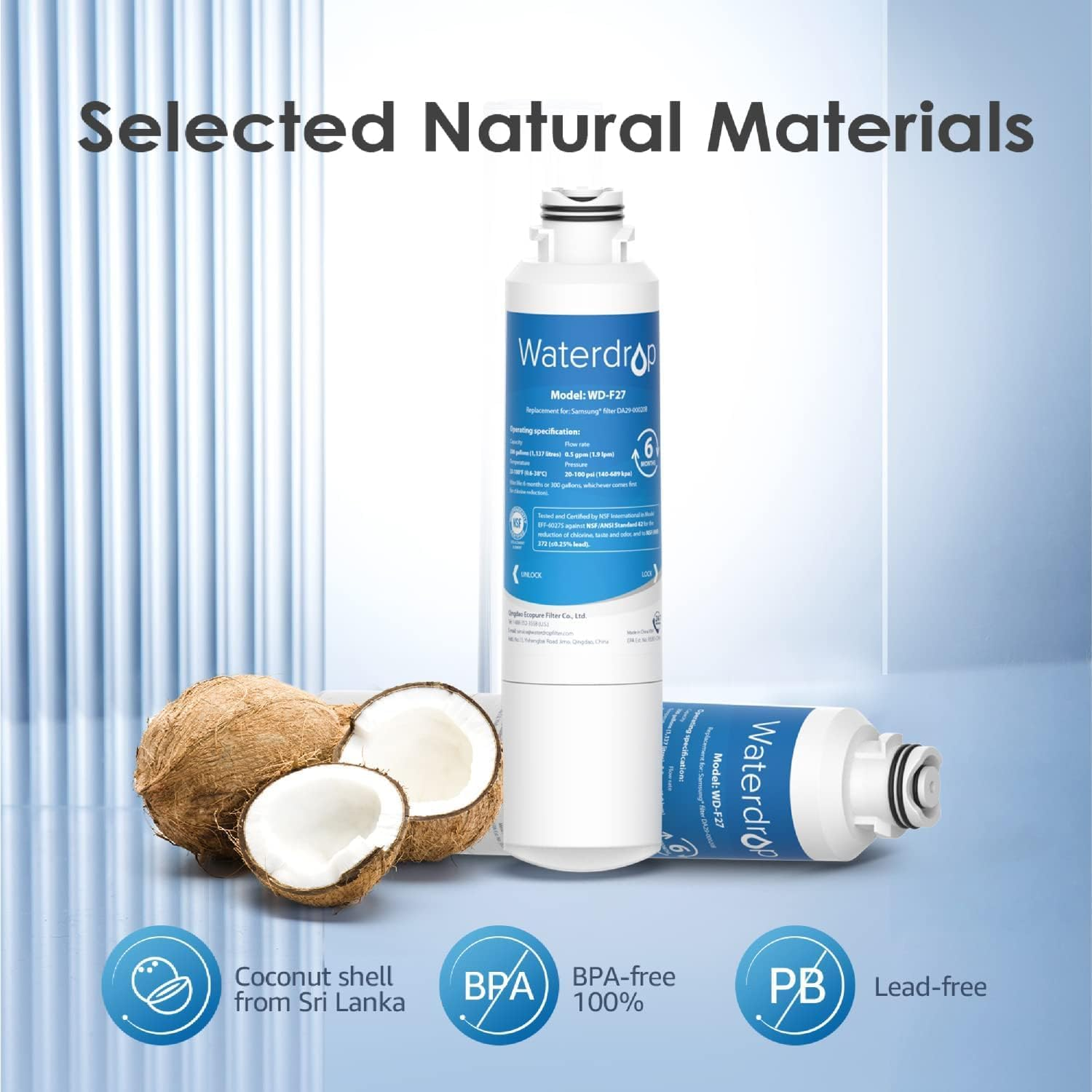 Waterdrop Water Filter Replacement for Samsung&reg; Fridge Water Filter DA29-00020B, HAF-CIN/EXP Samsung&reg; Water Filter, HAF-CIN, DA29-00020B-1, RF28HMEDBSR, RF263BEAESR, RS25J500DSR, 3 Filters image number 3