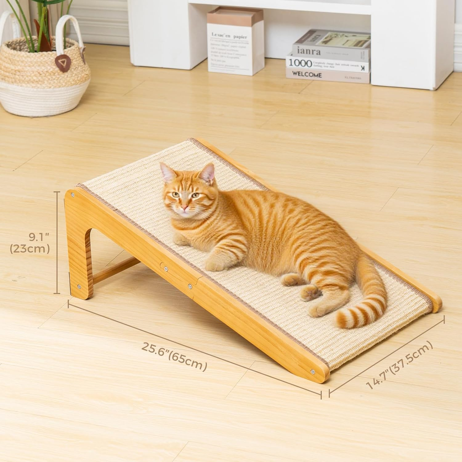 Avont Sisal Cat Scratcher, 24.8 Inch Vertical L-Shaped Large Scratching Board with 110&deg; Angled Ramp for Indoor Cats, Durable and Mess-Free -Nature image number 6
